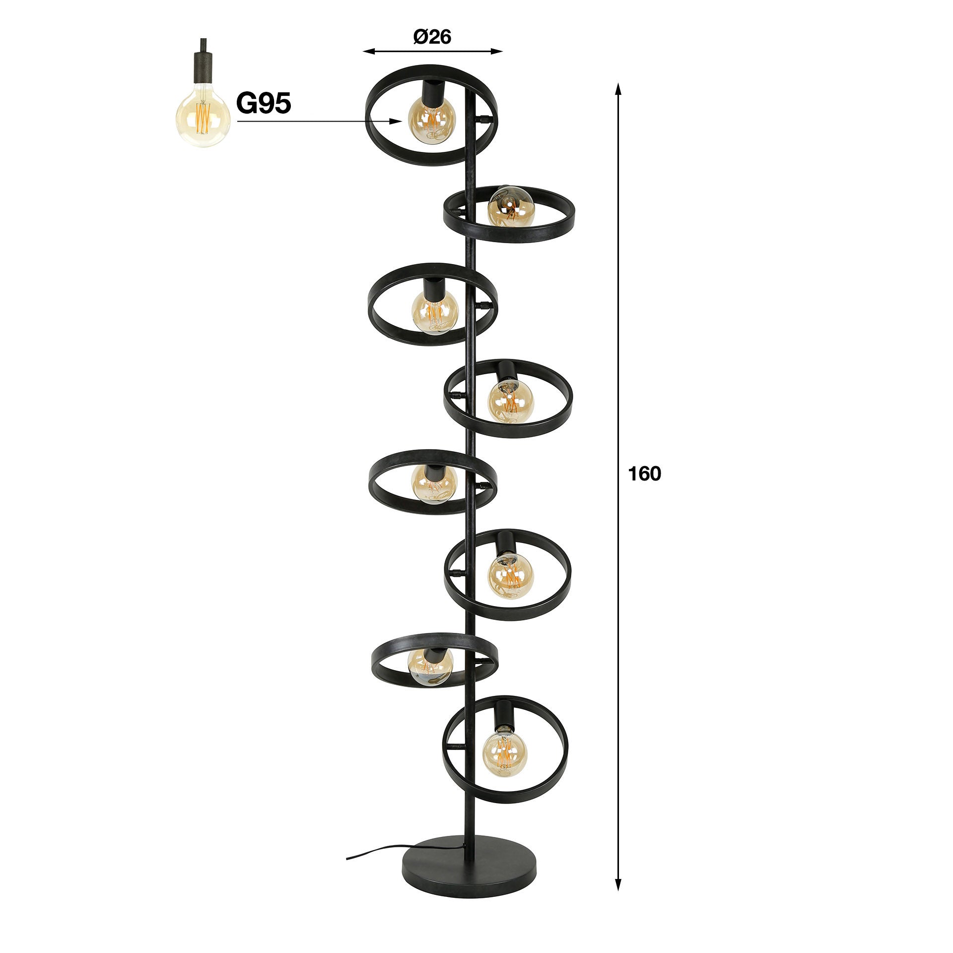 Vloerlamp Hover | 8-Lichts | Charcoal