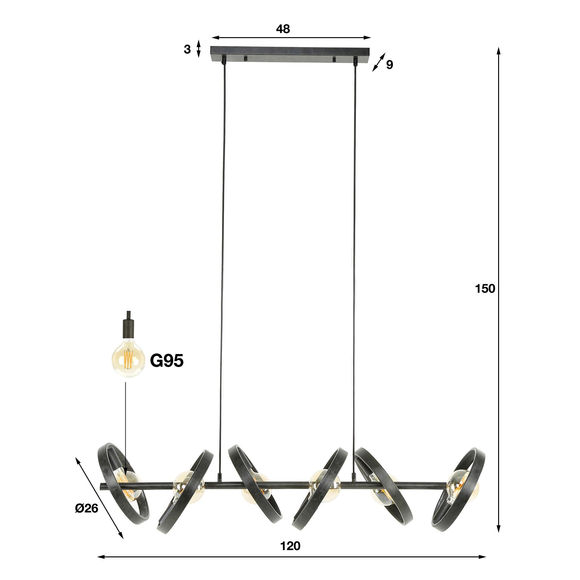 Hanglamp Hover | 6-Lichts | Charcoal