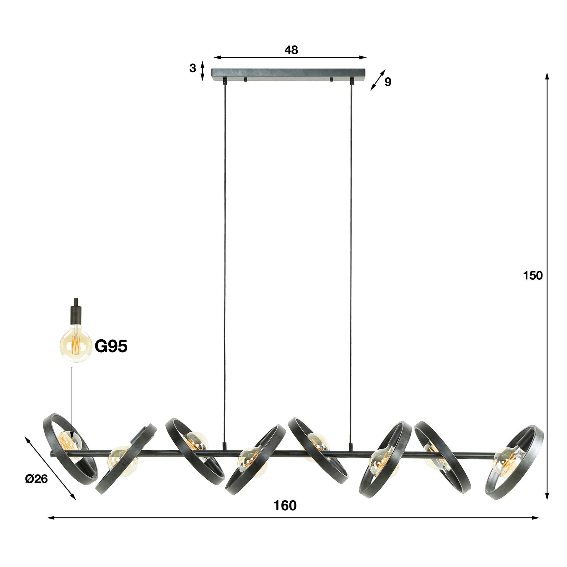Hanglamp Hover | 8-Lichts | Charcoal