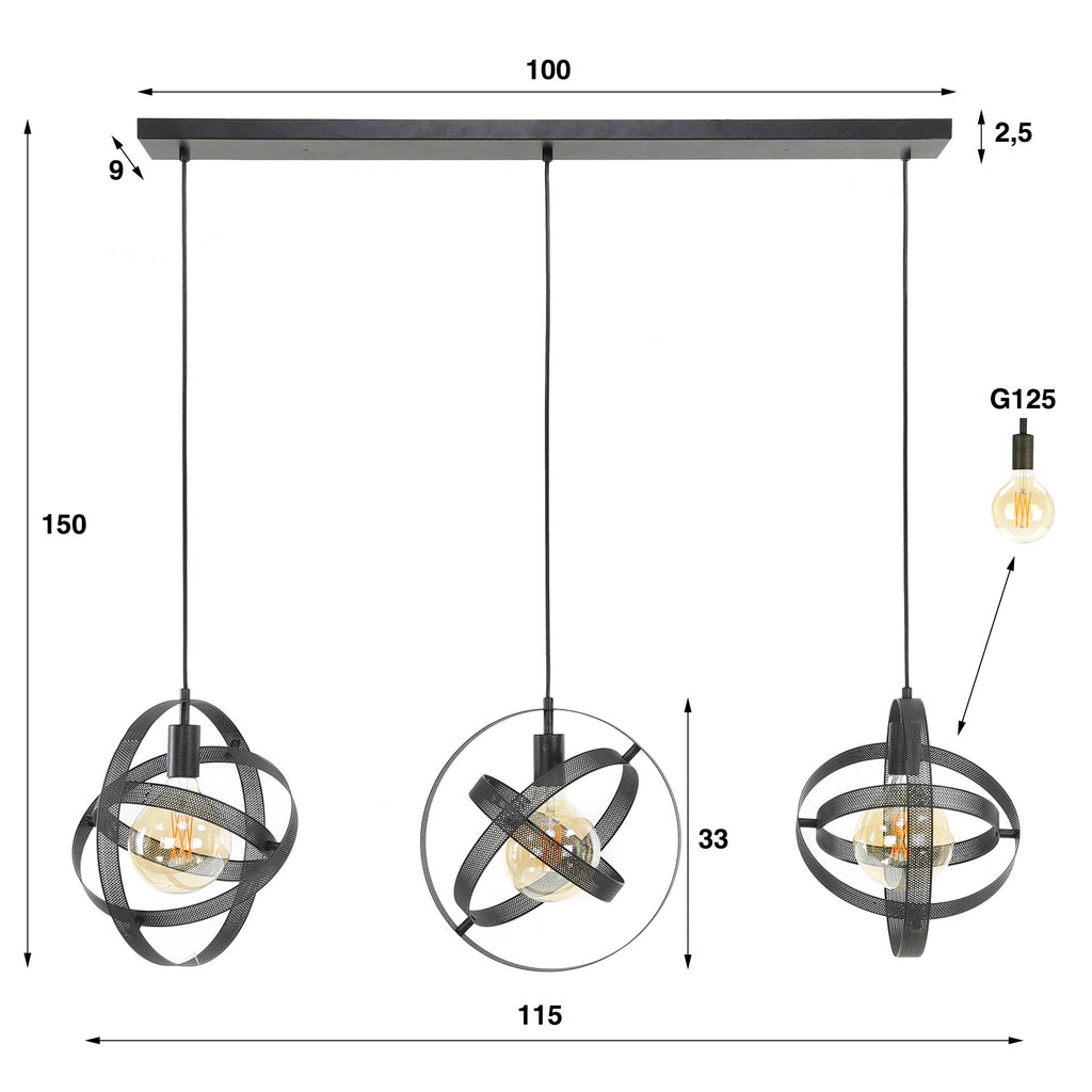 Hanglamp Cosmos | 3-Lichts | Artic zwart