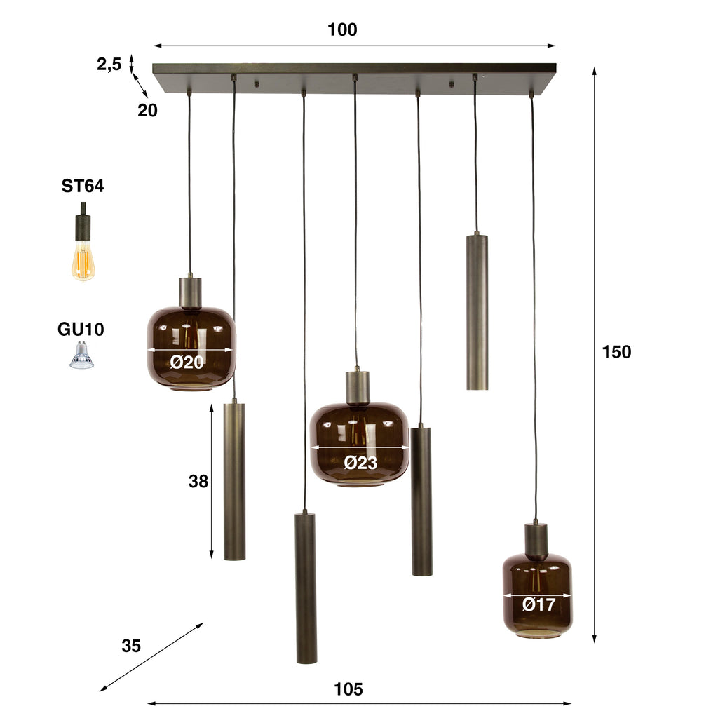 Hanglamp Bronza | 4+3-Lichts | Sienna bruin