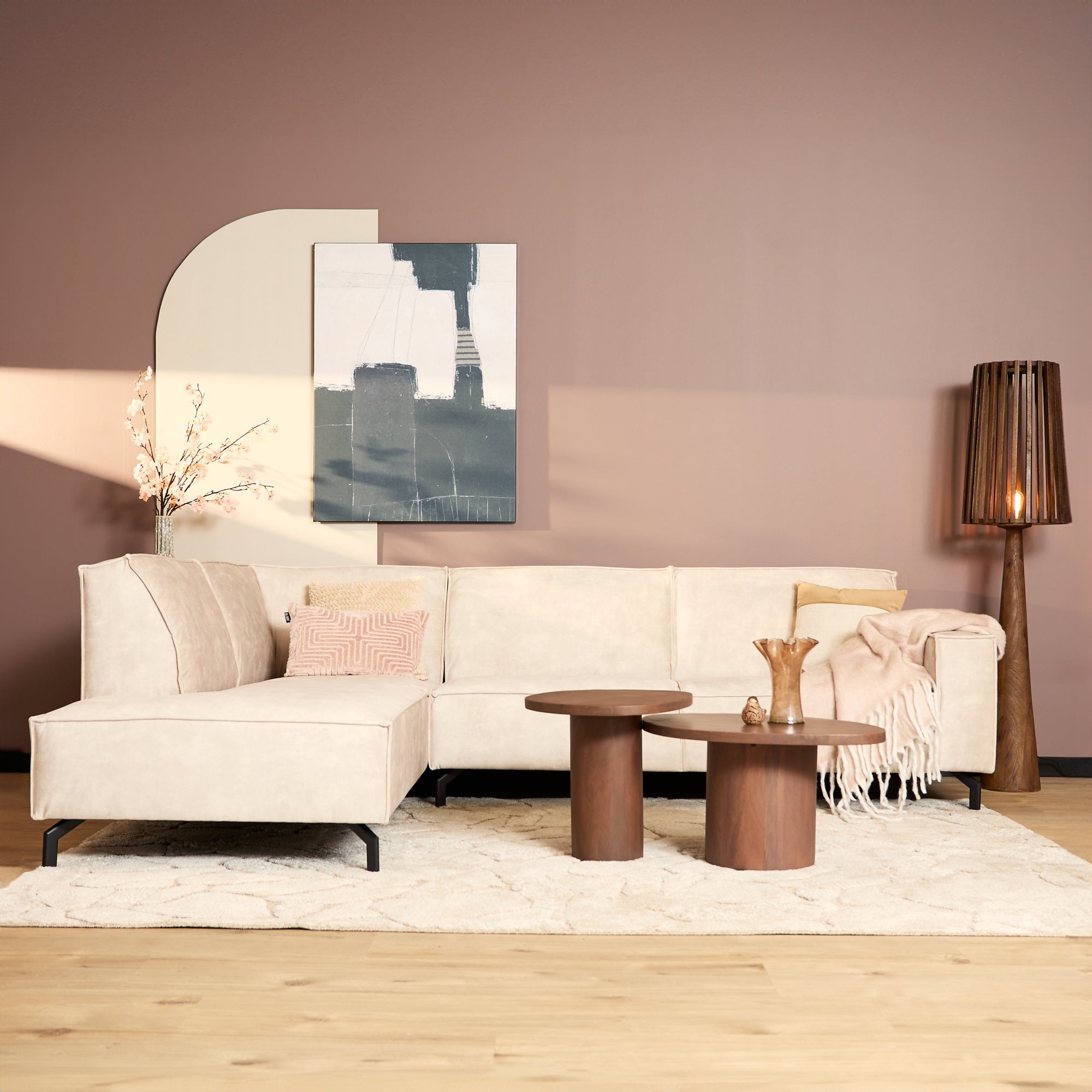 Hoekbank Floris | 2,5-Zits | Divan Links | Velvet Beige