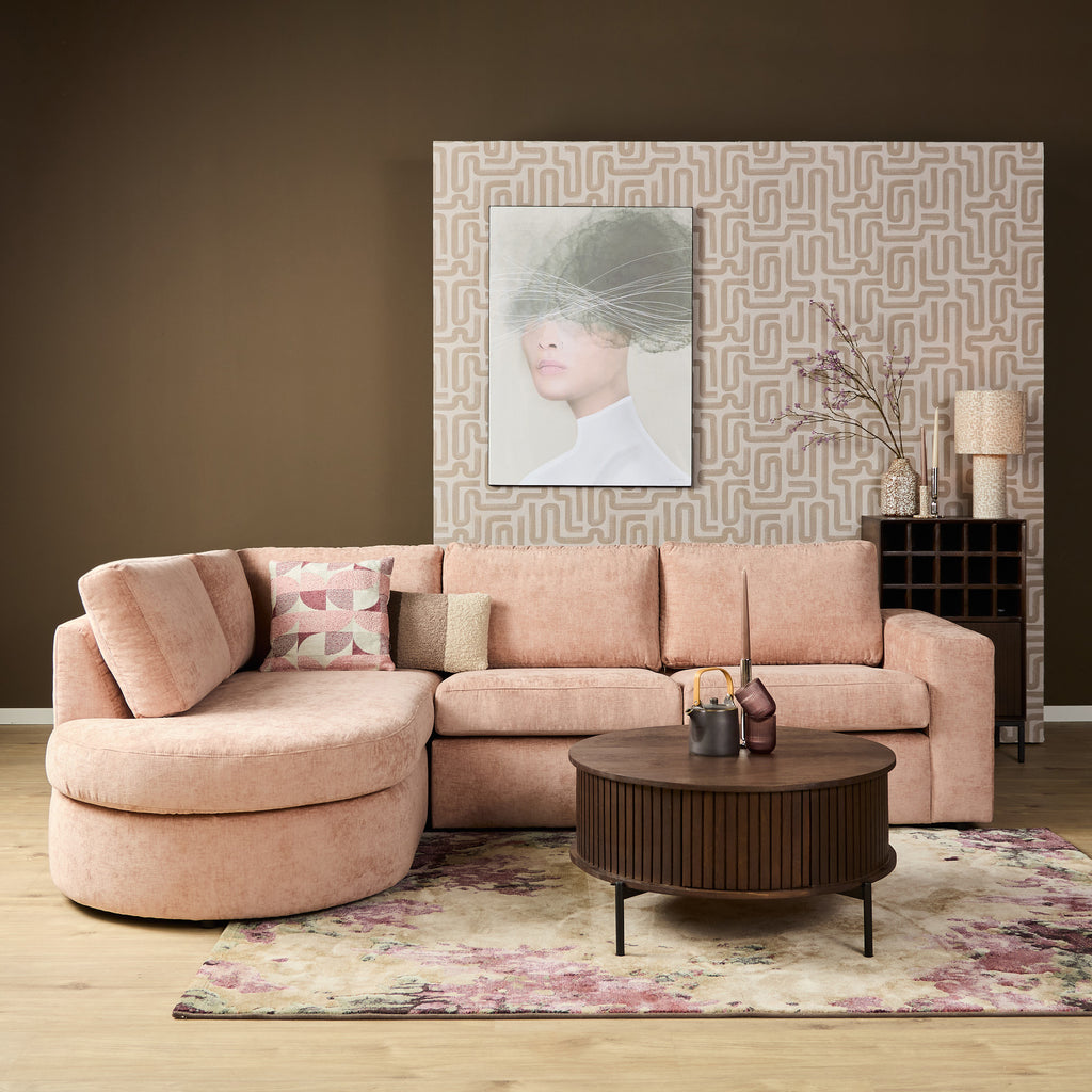 MySofa Alma hoekbank roze 2,5-zits + divan rechts