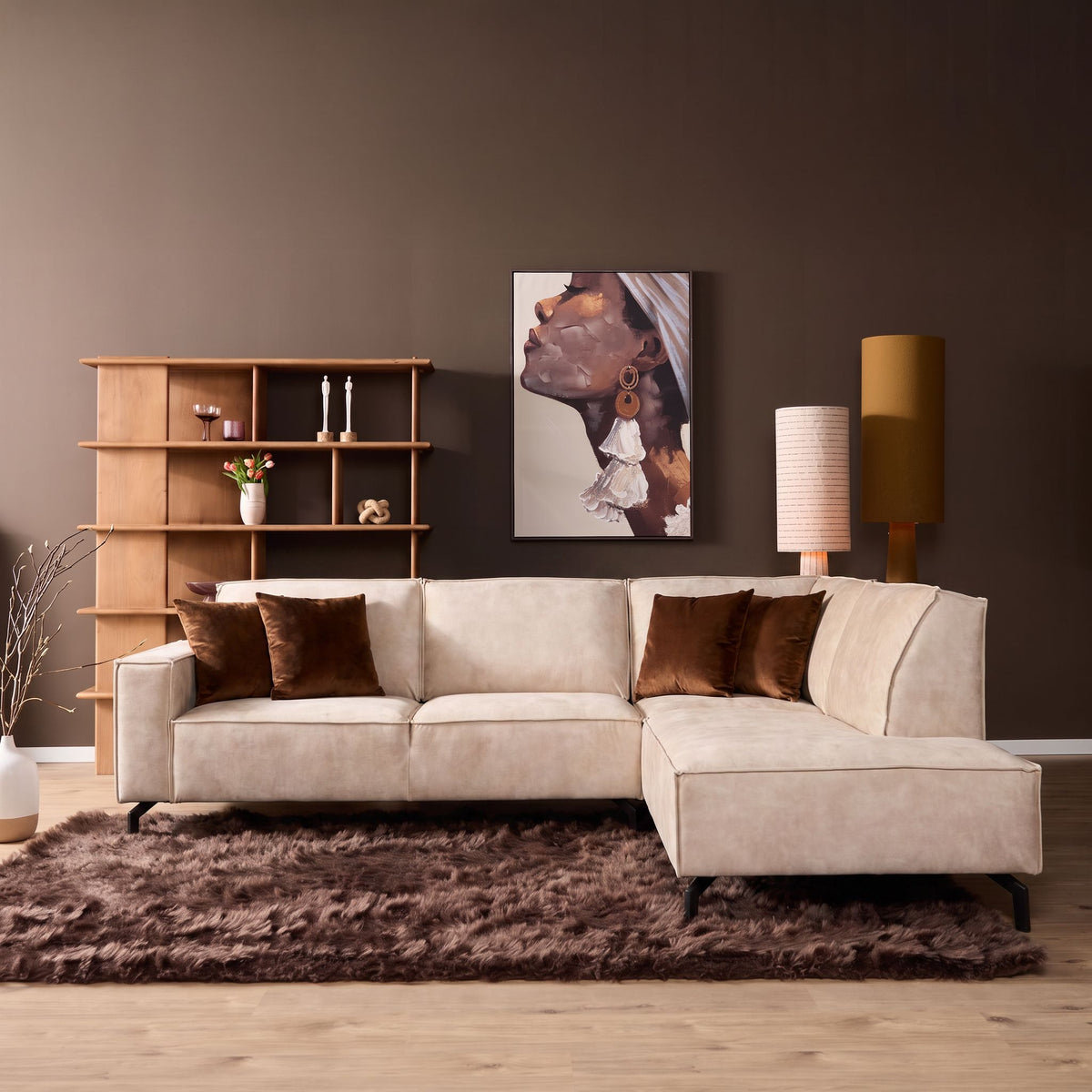 MySofa Floris| 2,5 zits + divan rechts | fluweel beige