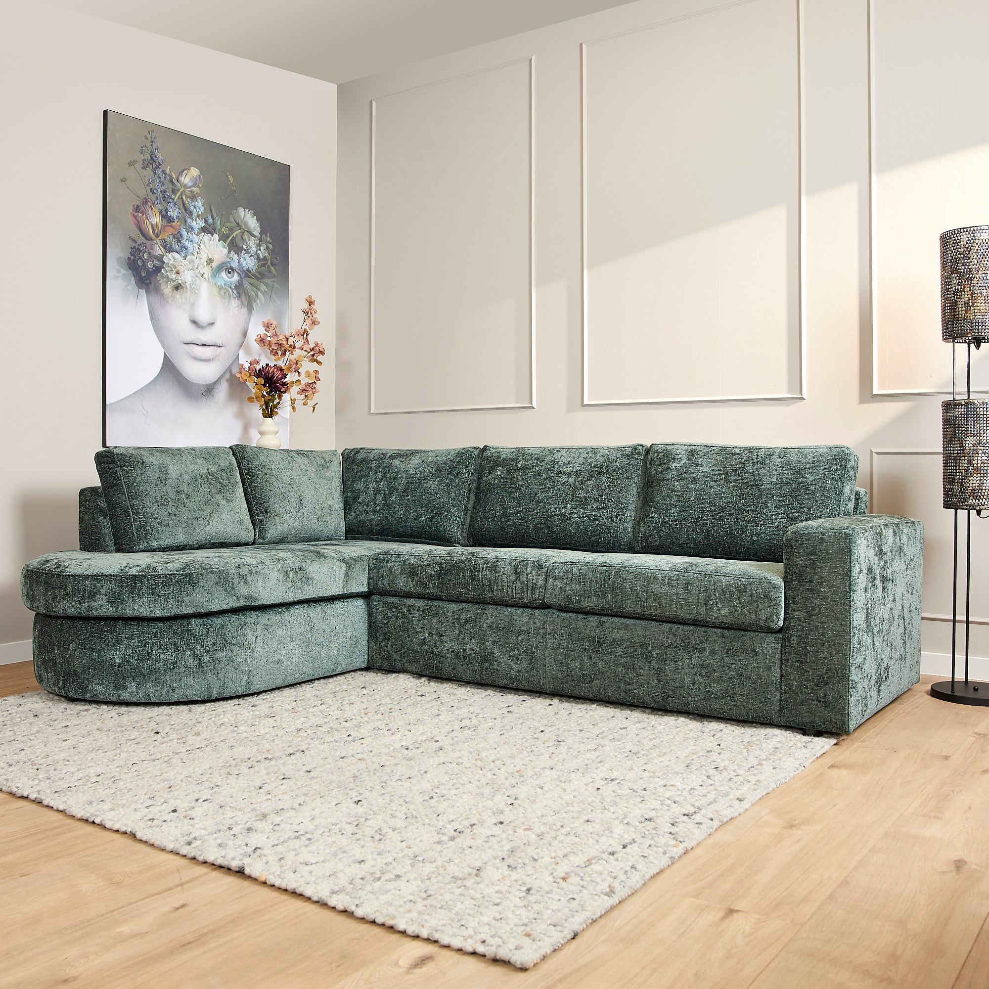 Hoekbank Alma | 2,5-Zits met Divan | Trenza 21 Groen
