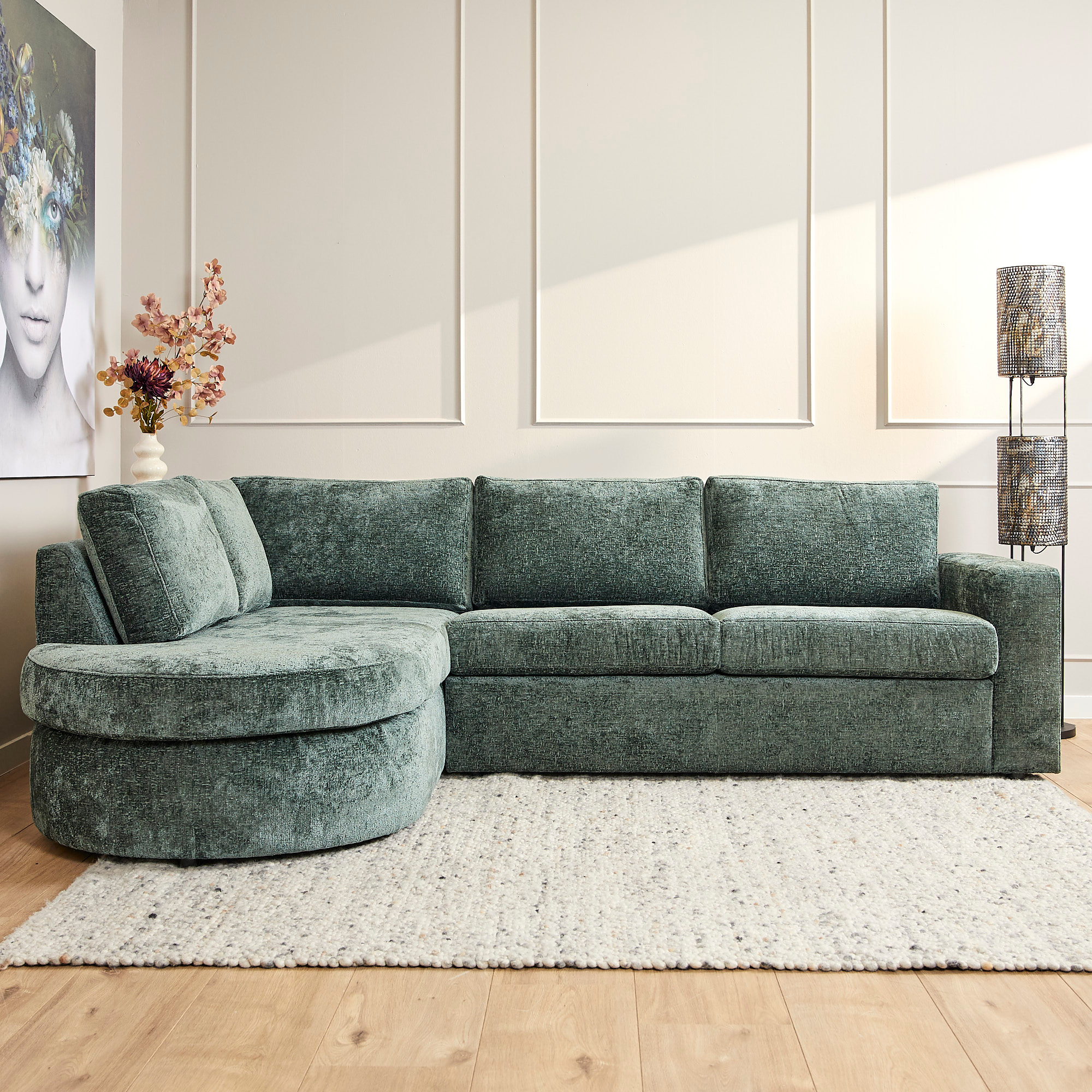 Hoekbank Alma | 2,5-Zits met Divan | Trenza 21 Groen