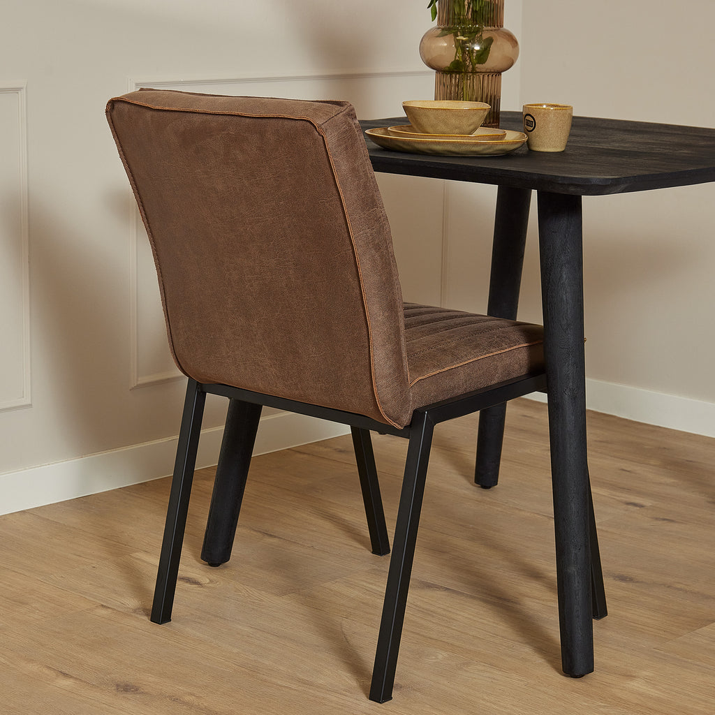 Eetkamerstoel Tivoli | Bull Brown Eco-leer | Mat zwart