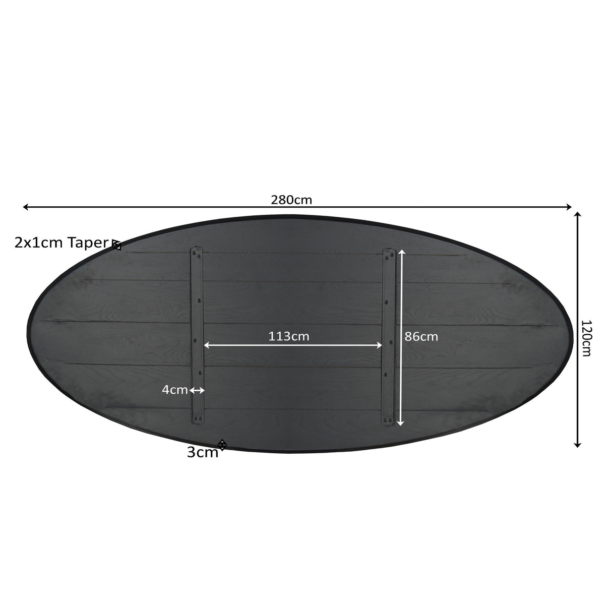 Eiken Blad Ferris Ovaal 280 cm Zwart