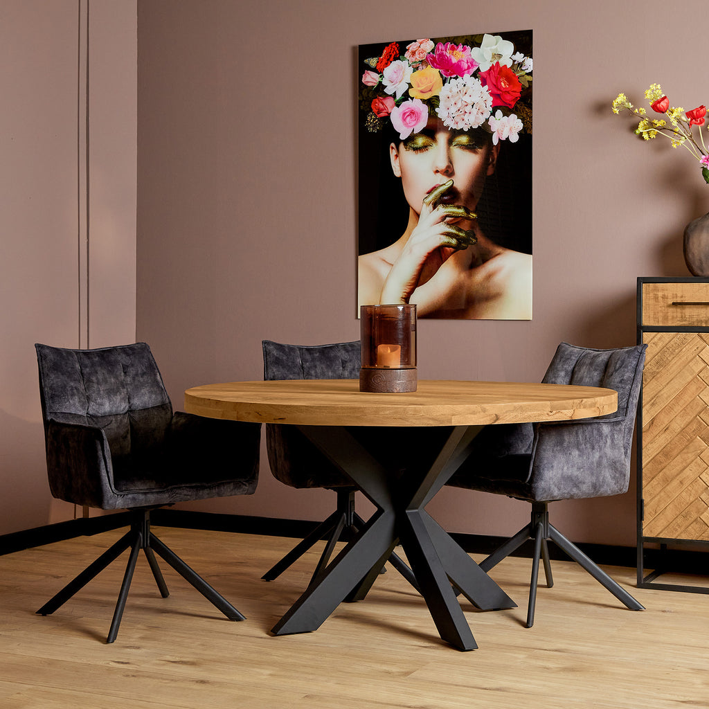 Eettafel Mangohout | Ø120 cm | Matrixpoot Zwart