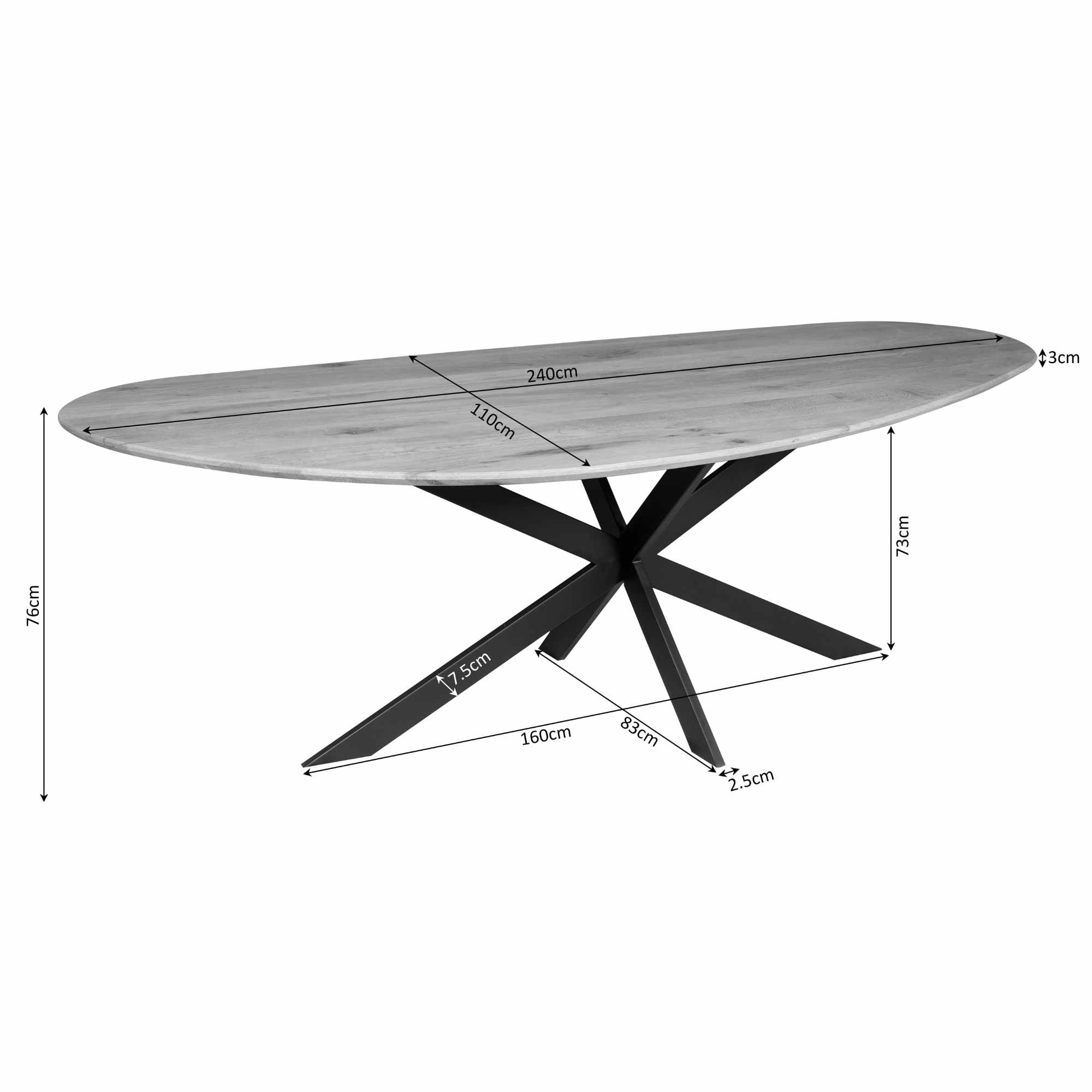 Eettafel Cloud | 240x110 | Organisch eiken & Zwart