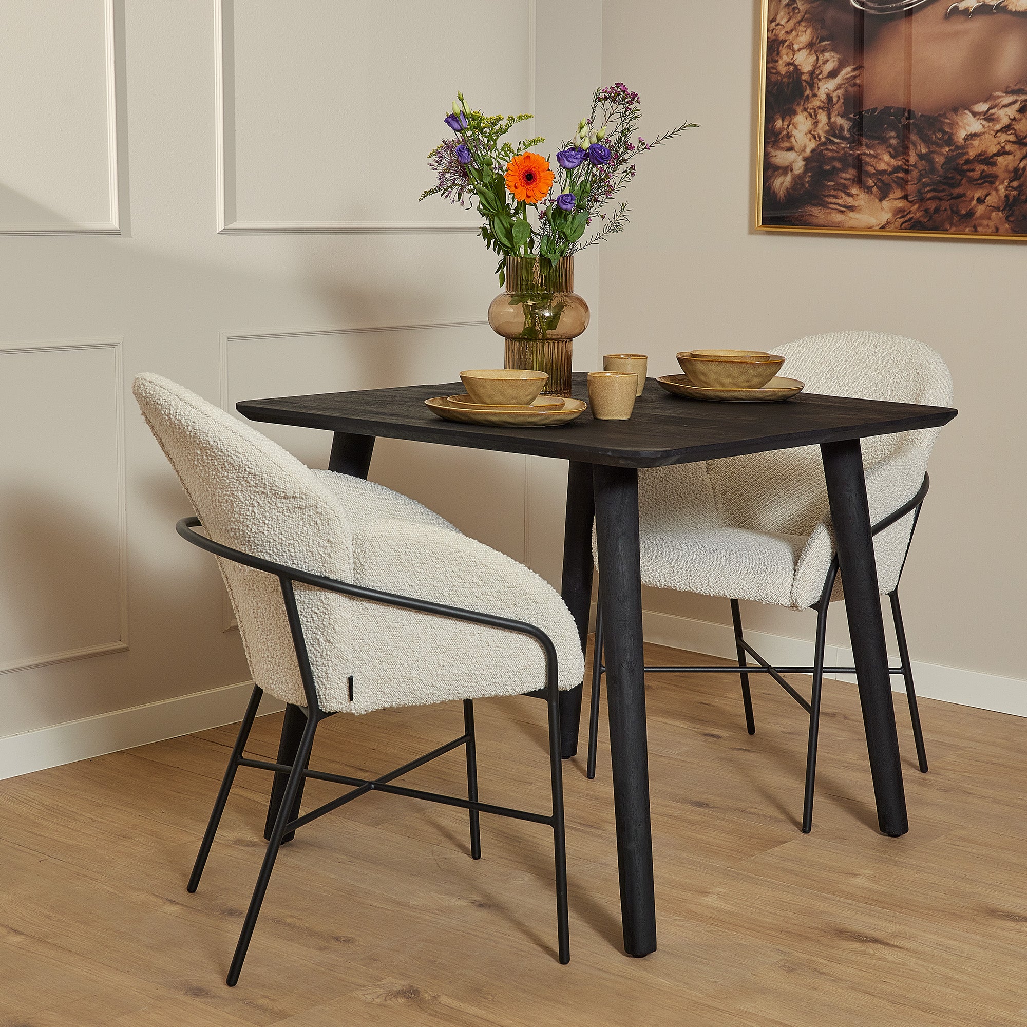 Eettafel Omaha | Zwarte inleg | Massief mangohout