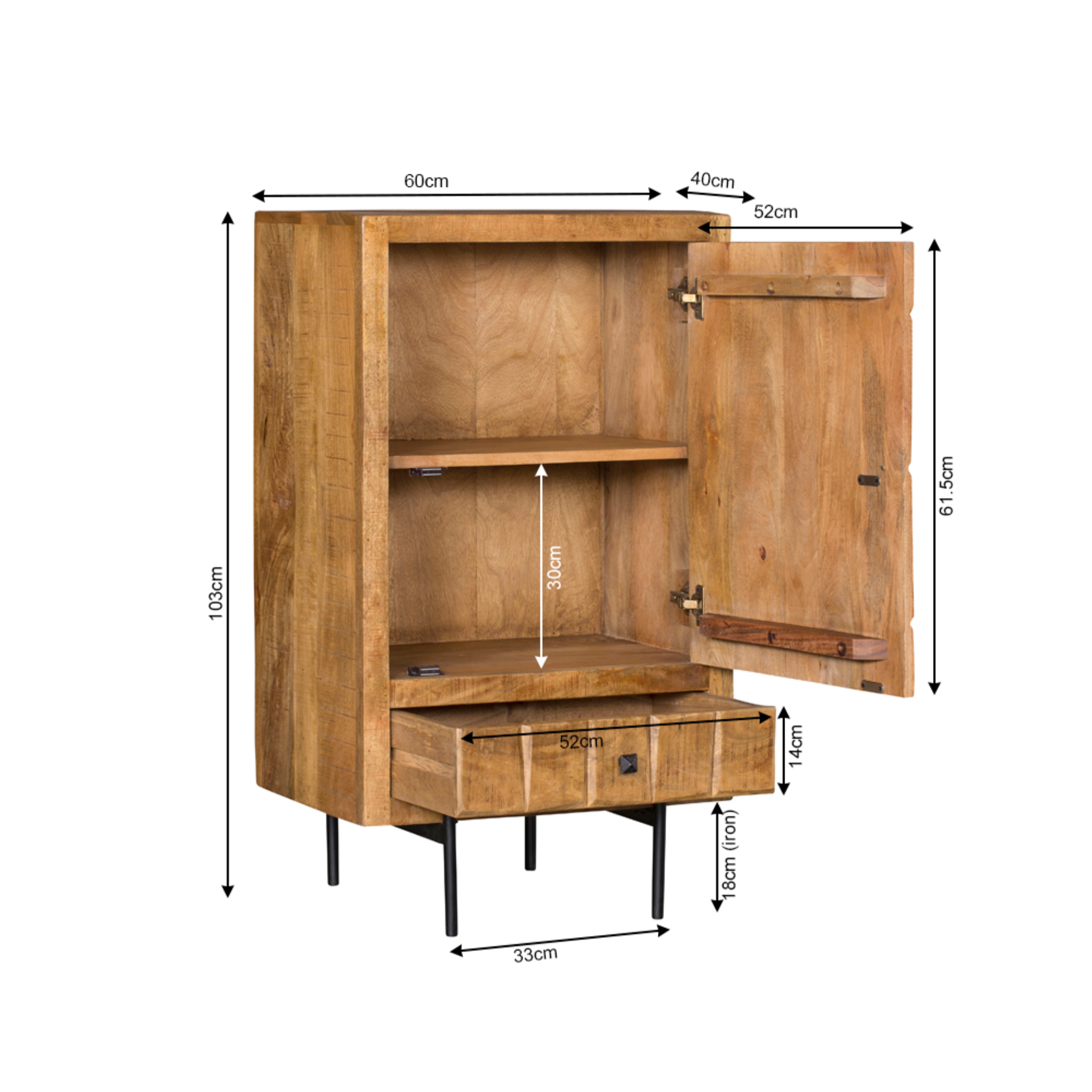 Kabinet kast Brandy | 1 Deur 1 Lade | Mangohout