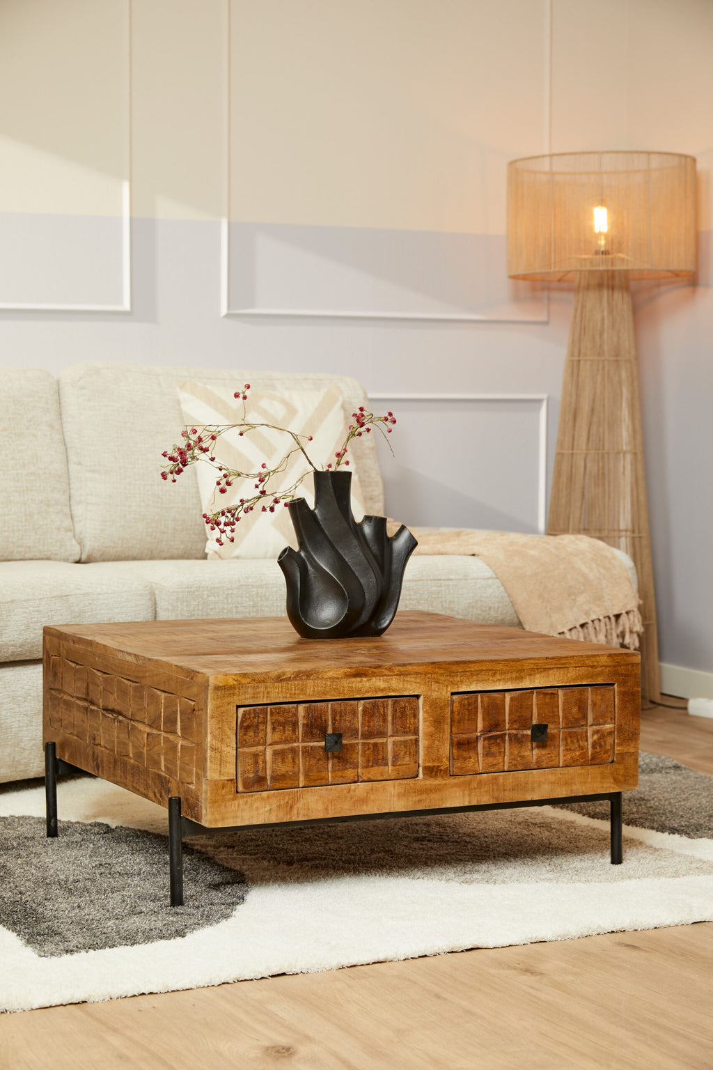 Salontafel Brandy | 4 Lades | Mango & Metaal