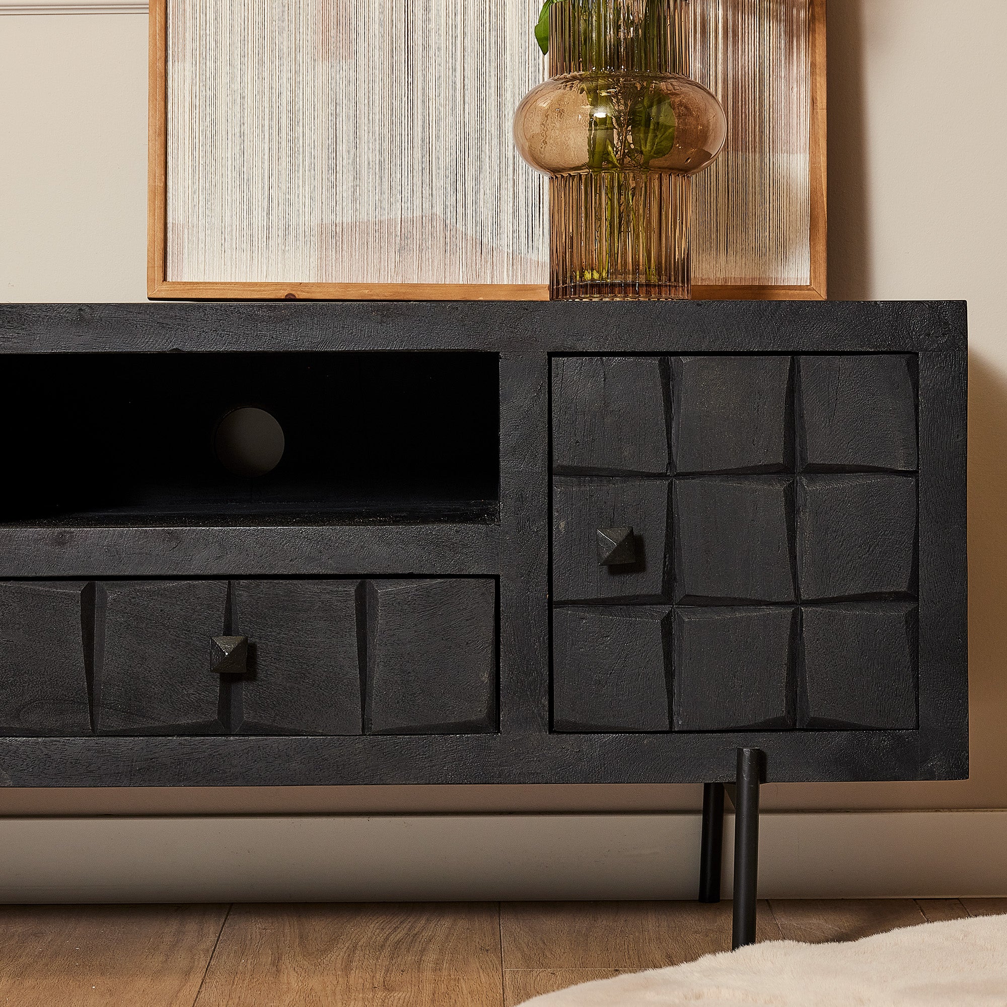 Tv meubel Brandy Black | Mangohout | Zwart patroon