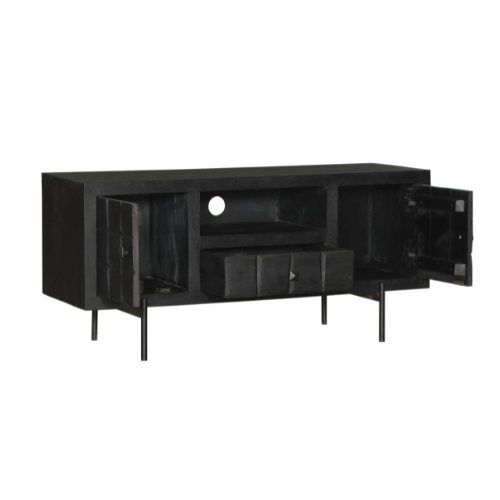 Tv meubel Brandy Black | Mangohout | Zwart patroon