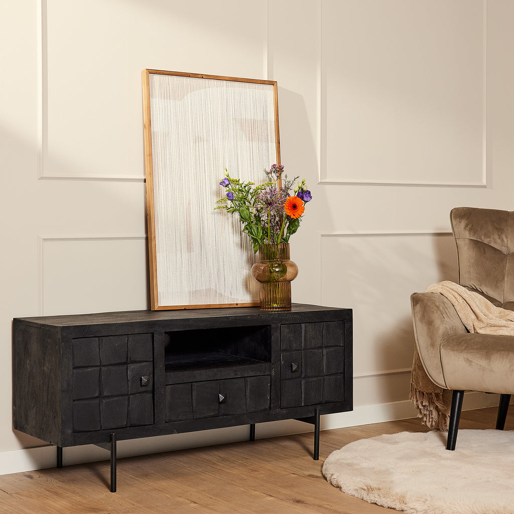 Tv meubel Brandy Black | Mangohout | Zwart patroon