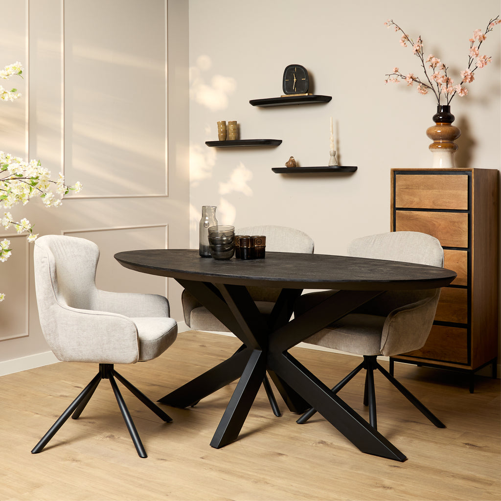 Eettafel Brandy Zwart | 160 cm | Ovaal