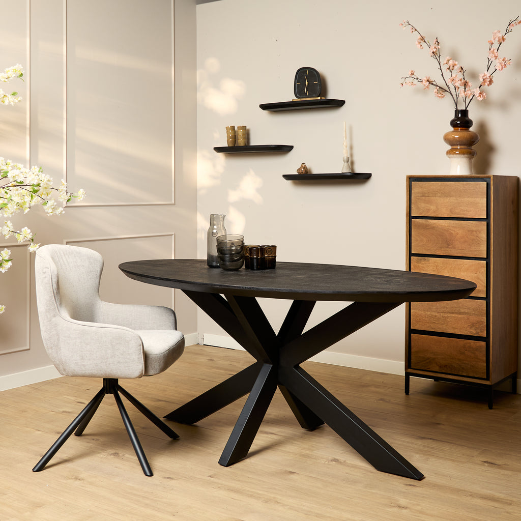 Eettafel Brandy Zwart | 160 cm | Ovaal