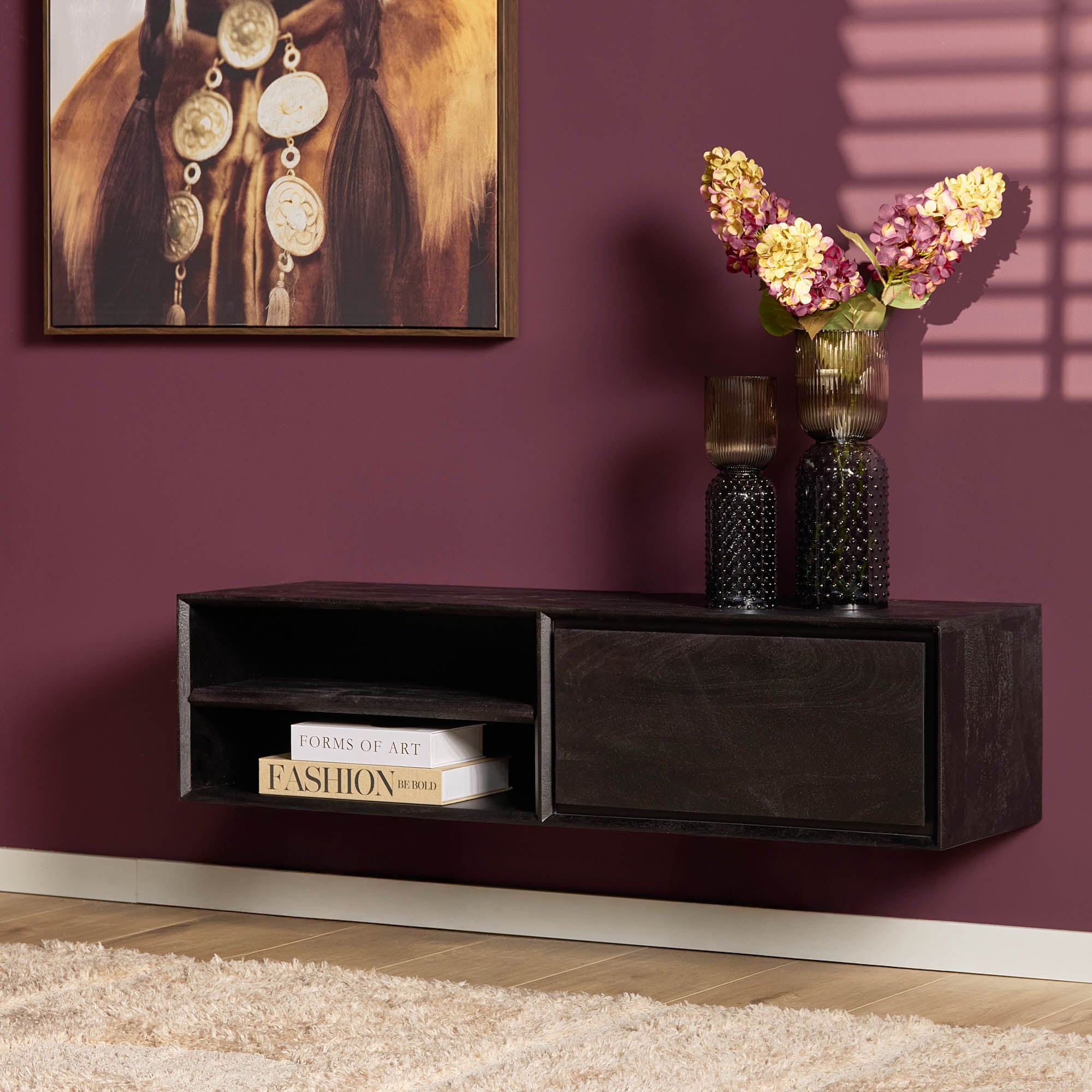 Tv-meubel Ambiance | Zwevend | Mangohout Zwart