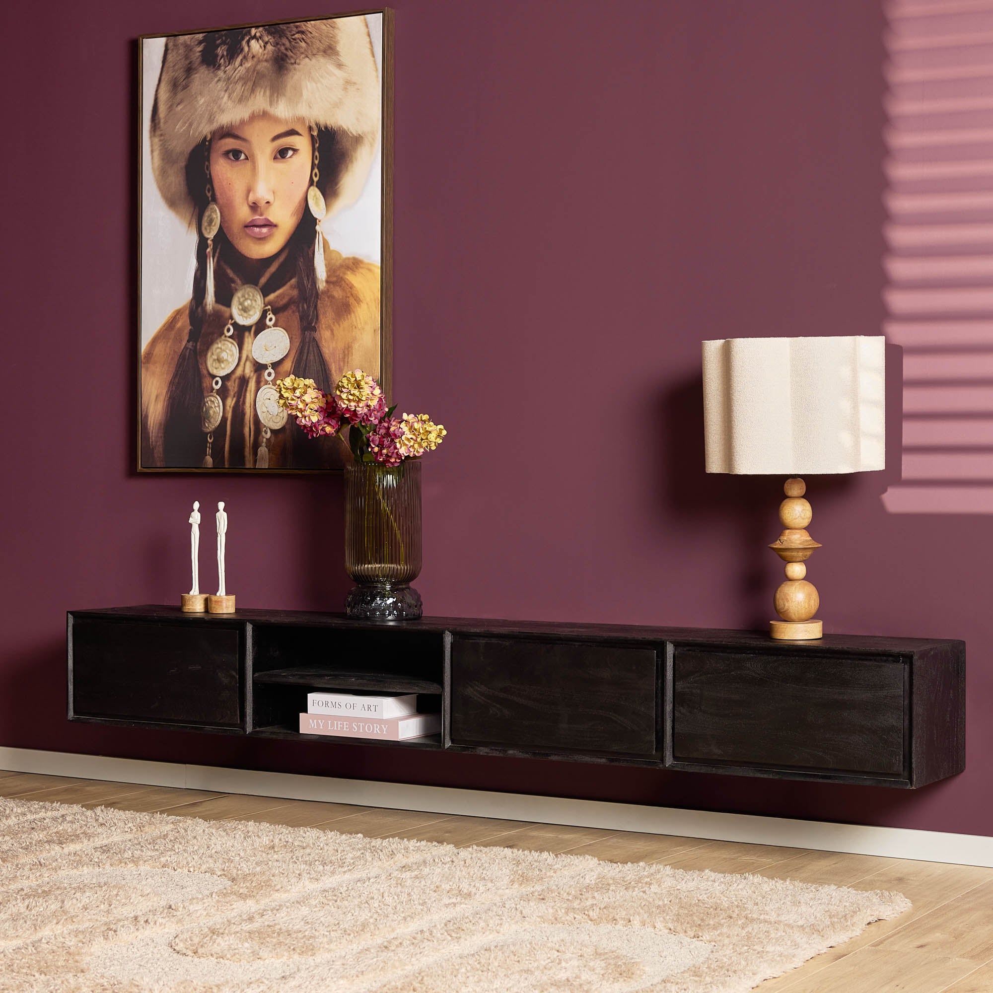 TV-meubel Ambiance | Zwevend | Mangohout 240 cm