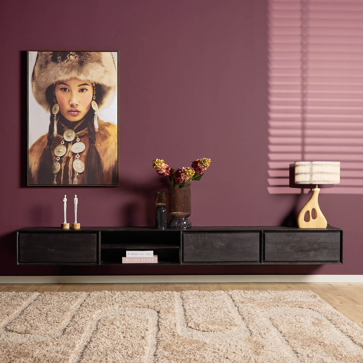 Zwevend tv-meubel Ambiance Zwart | 280 cm
