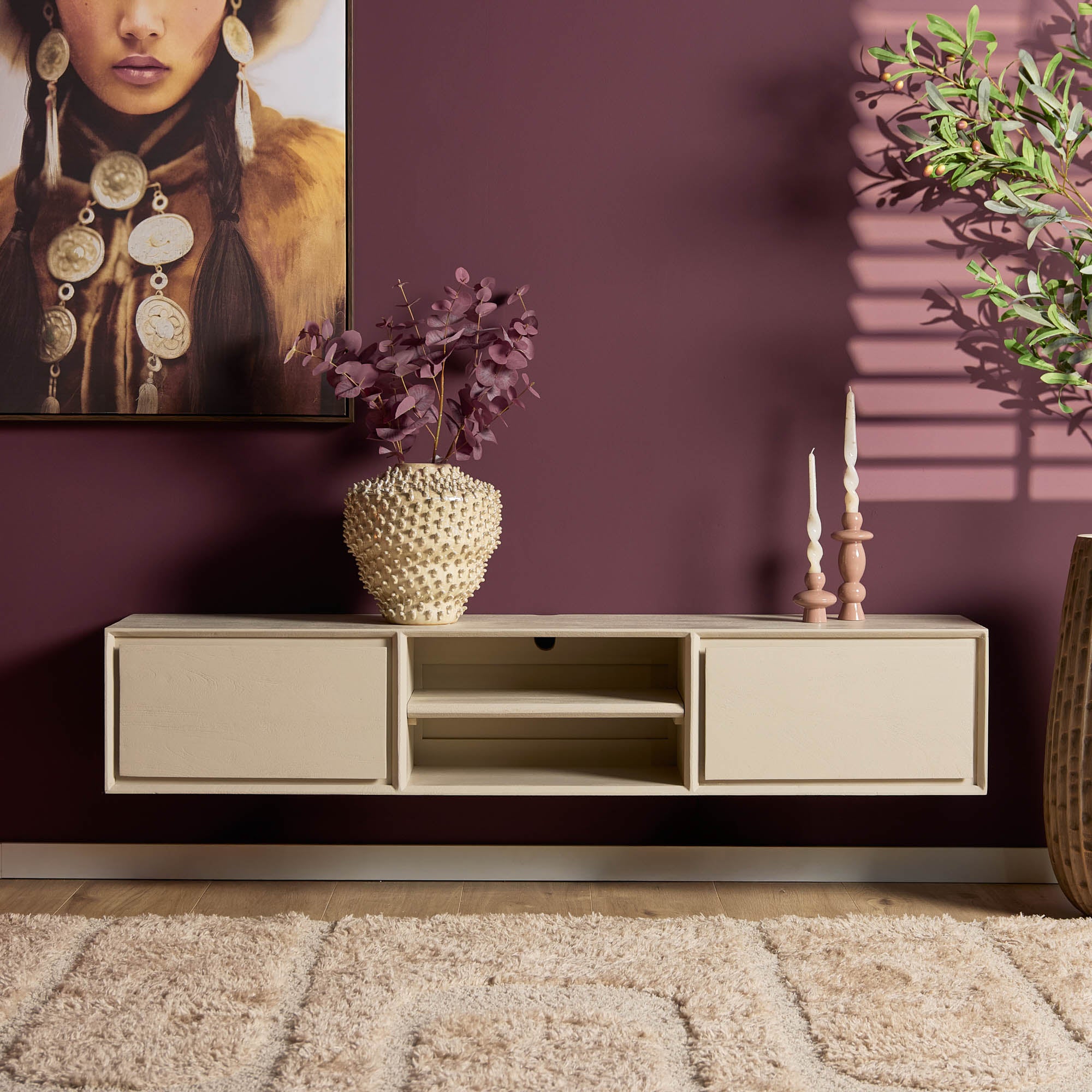 TV-meubel Ambiance Sand | Zwevend | Mangohout