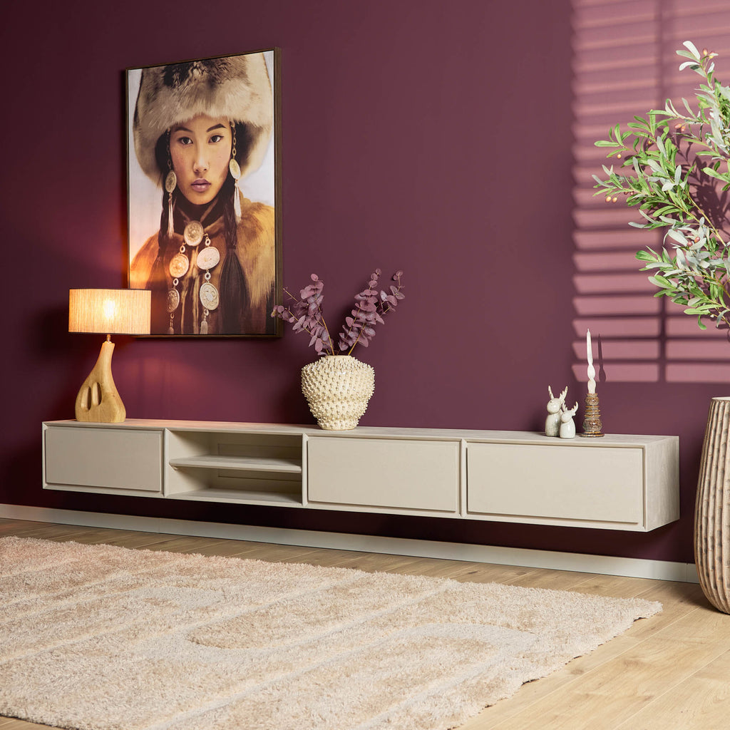 TV-meubel Ambiance Sand | Zwevend | Mangohout 240 cm