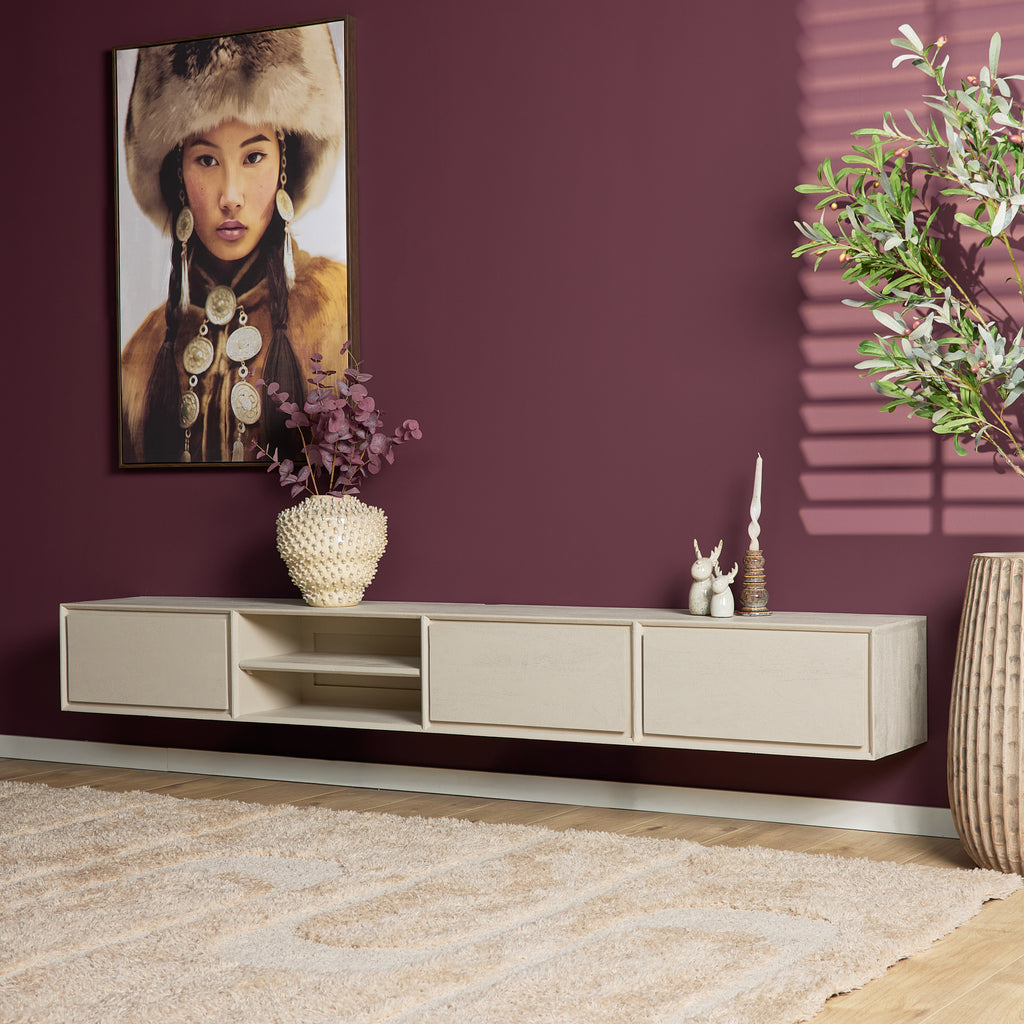TV-meubel Ambiance Sand | Zwevend | Mangohout 240 cm
