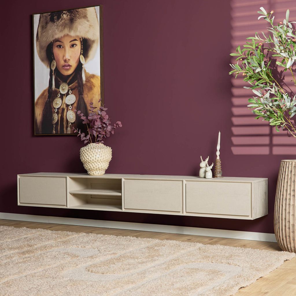 TV-meubel Ambiance Sand | Zwevend | Mangohout 280 cm