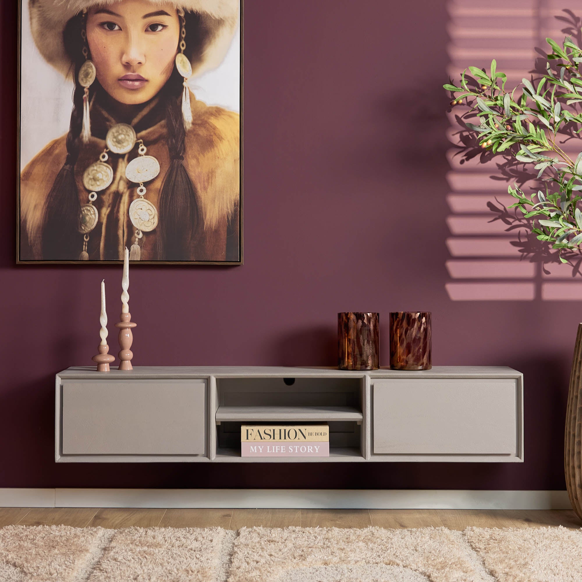 Tv-meubel Ambiance | Zwevend | Mangohout Taupe