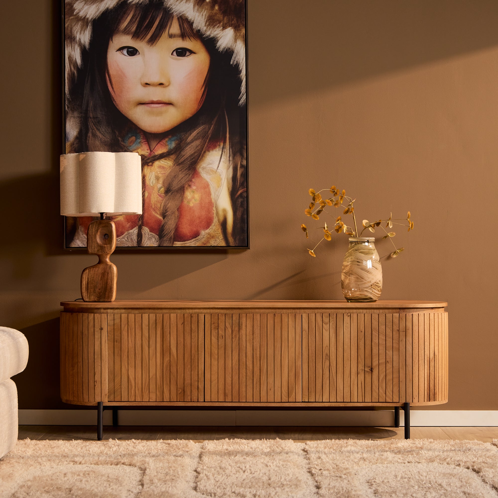 Tv meubel Solana | 3 deurtjes | Mangohout naturel