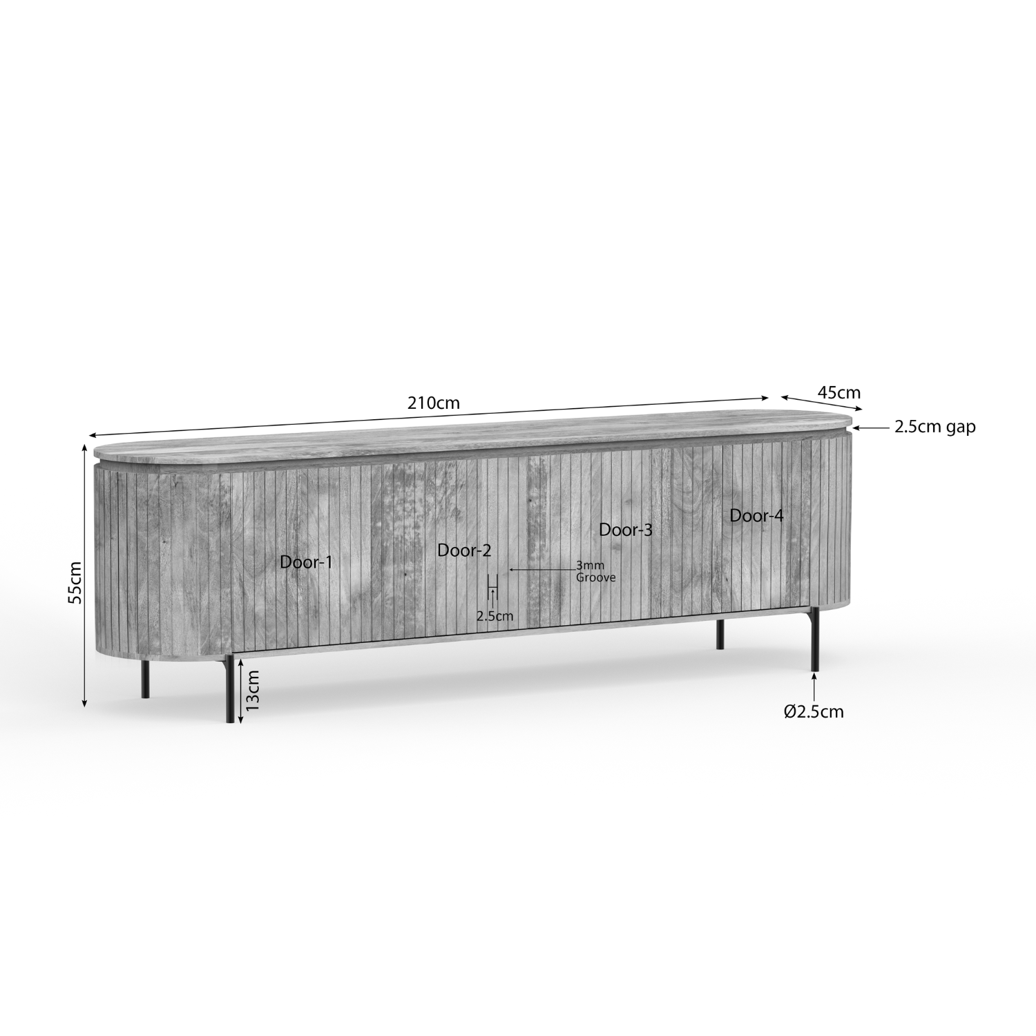 Tv meubel Solana | 210 cm | Verticale latten