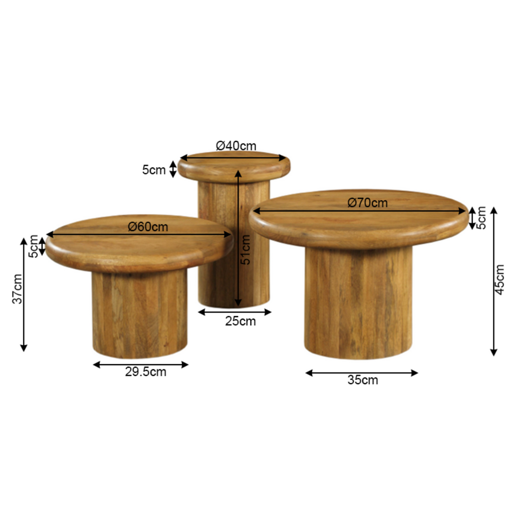 Salontafel Maya | Set van 3 | Massief mangohout