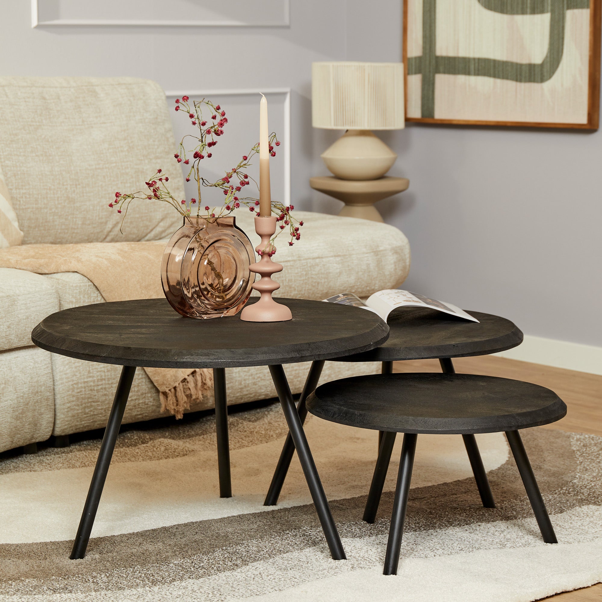 Salontafel Set Ohio | 3-delig | Massief mango zwart