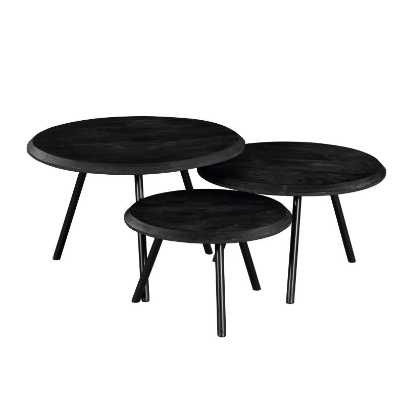 Salontafel Set Ohio | 3-delig | Massief mango zwart