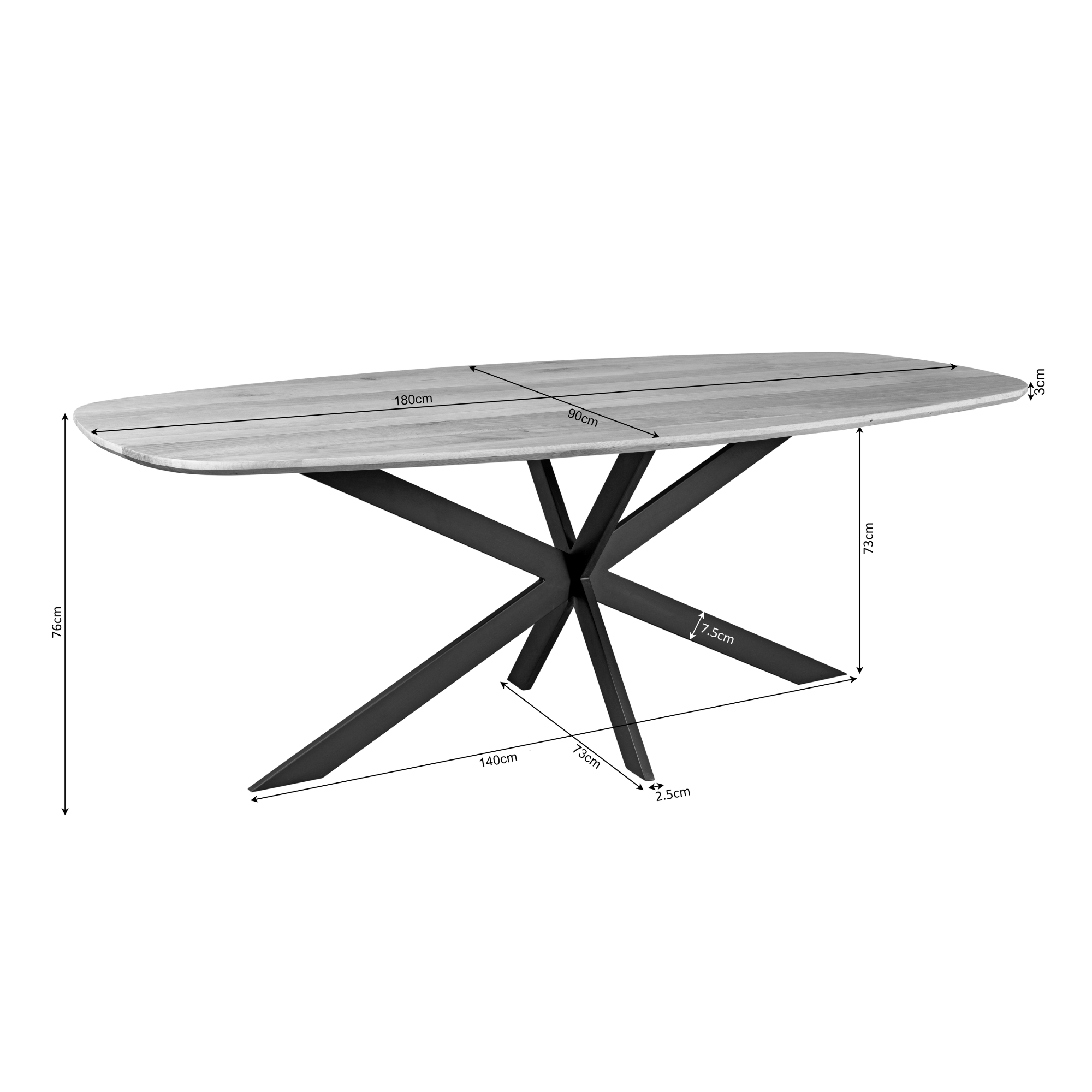 Eettafel Ferris | 180x90 | Massief eiken naturel