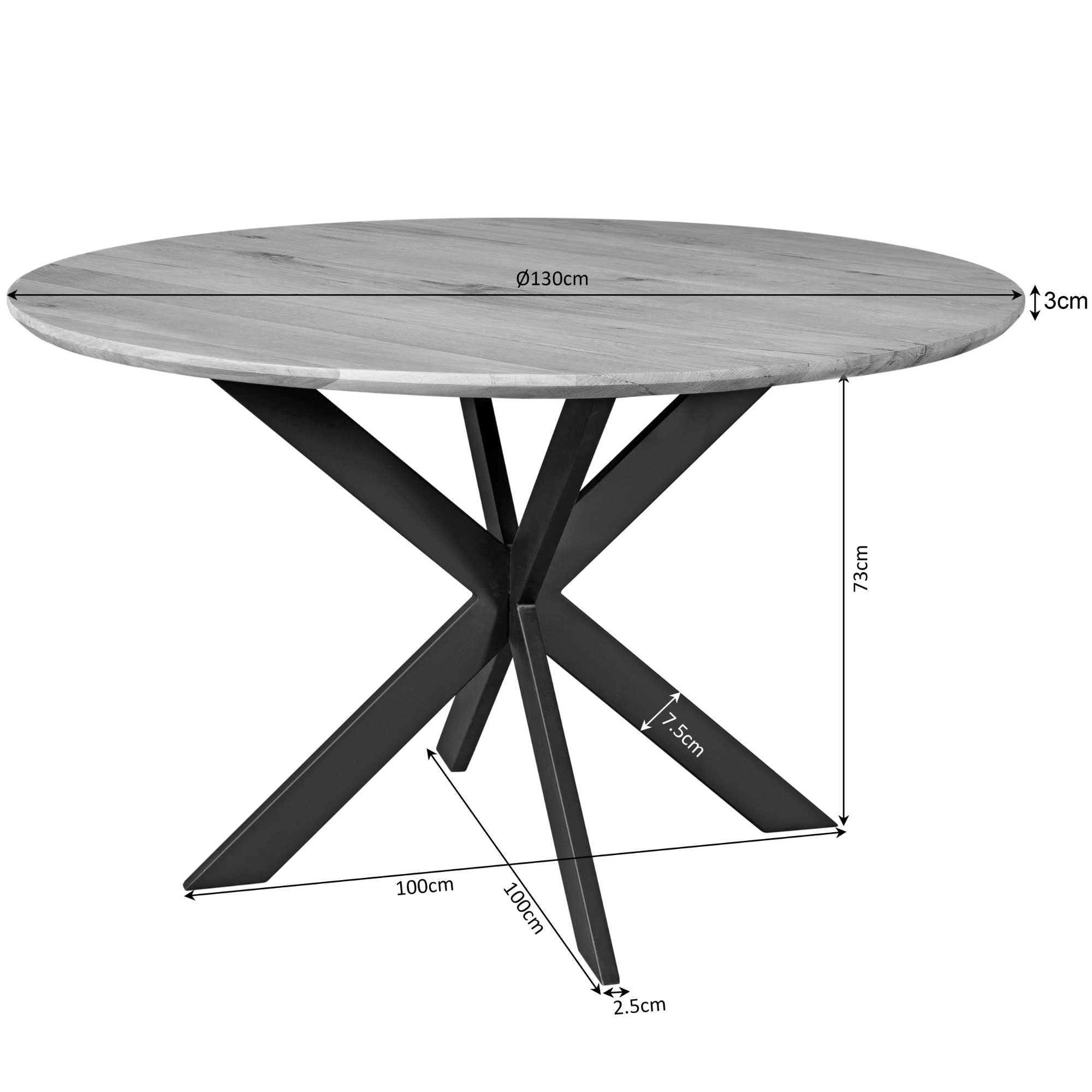 Eettafel Ferris | Ø130 cm | Europees eiken & staal