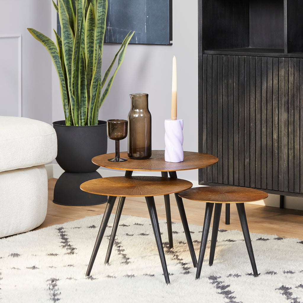 Bijzettafel Set Ryas | 3-delig | Goud & Zwart