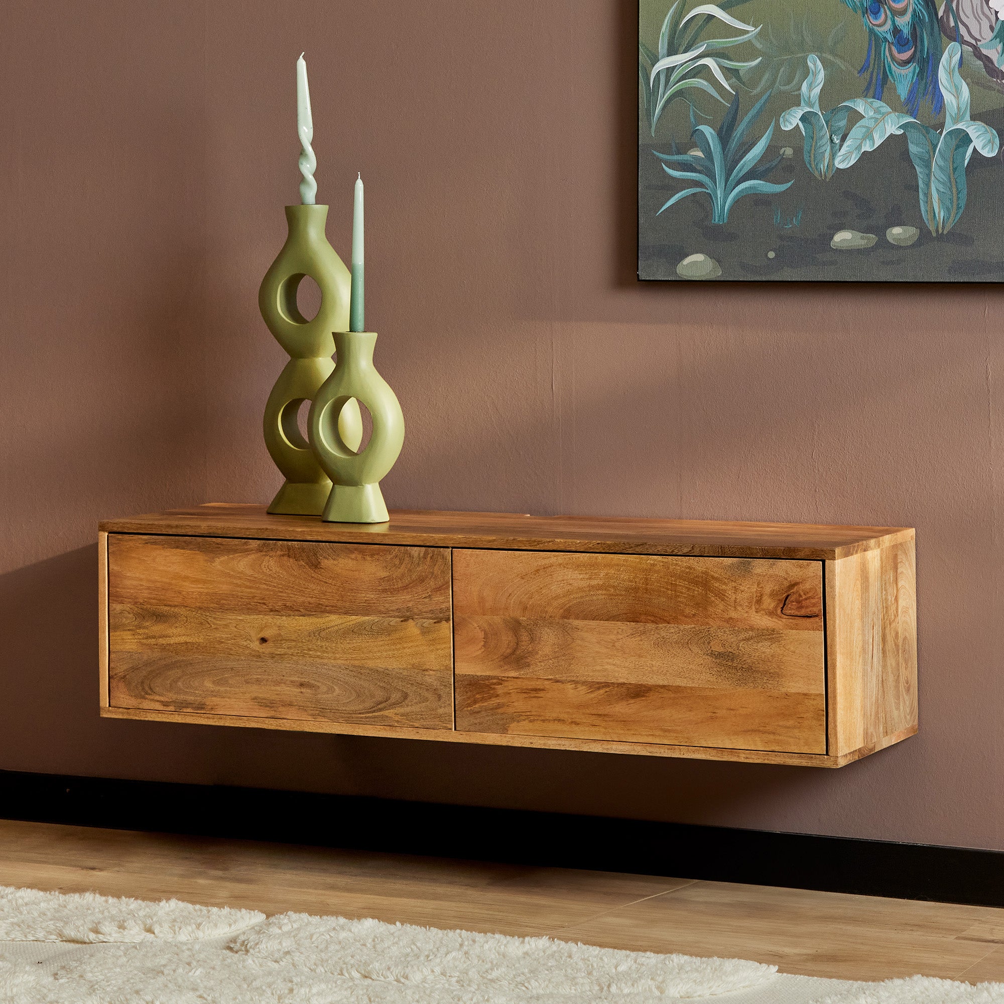 Zwevend tv meubel Vision Naturel | Massief mangohout