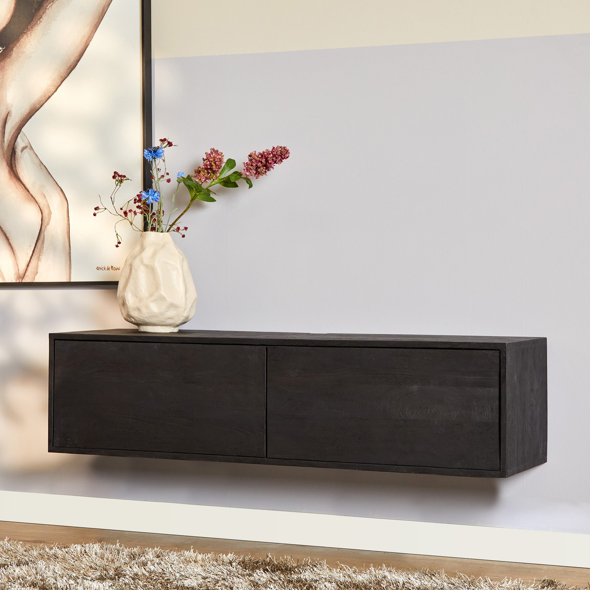 Zwevend TV Meubel Vision | Massief mango | Zwart