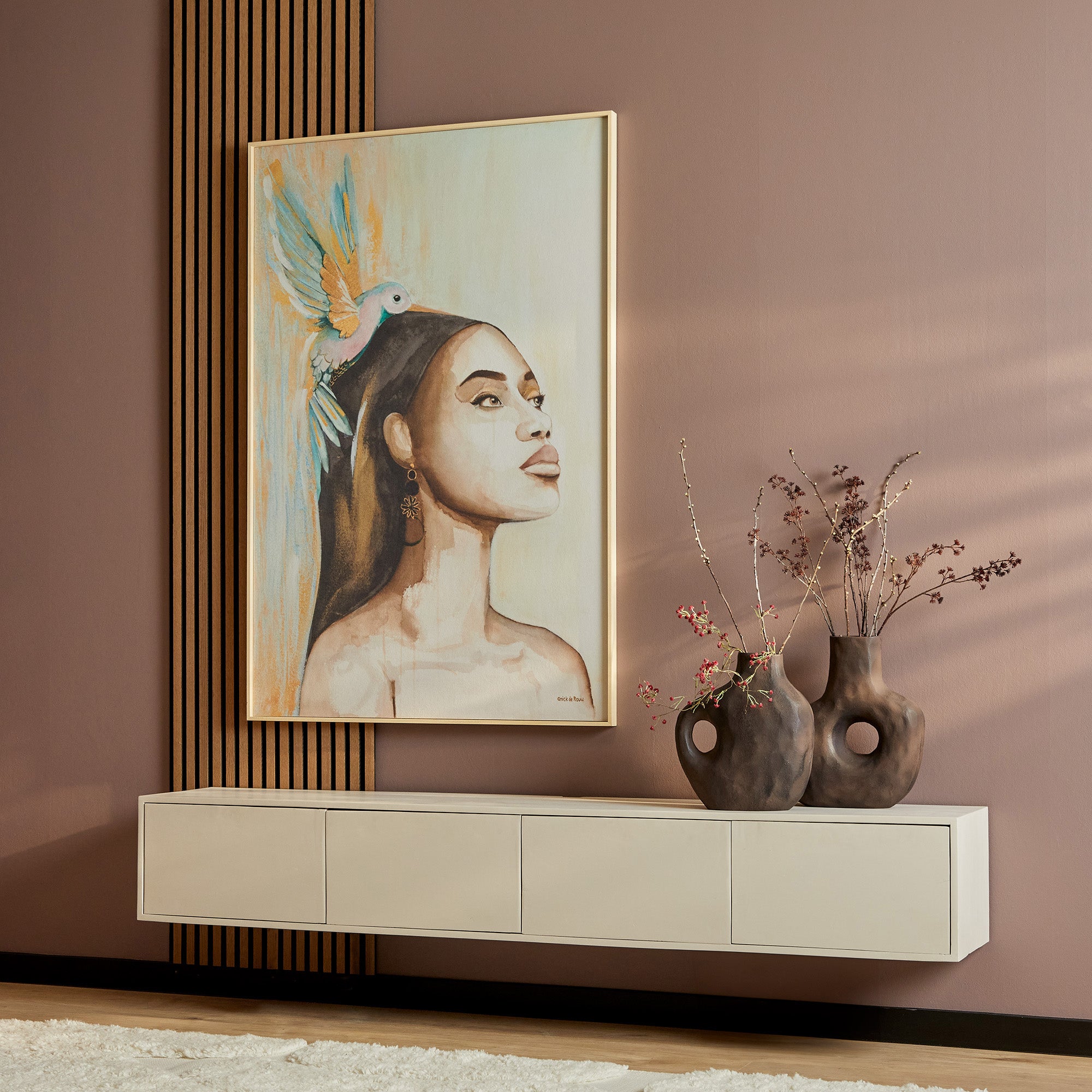 Zwevend TV Meubel Vision | Massief Mango | Zand