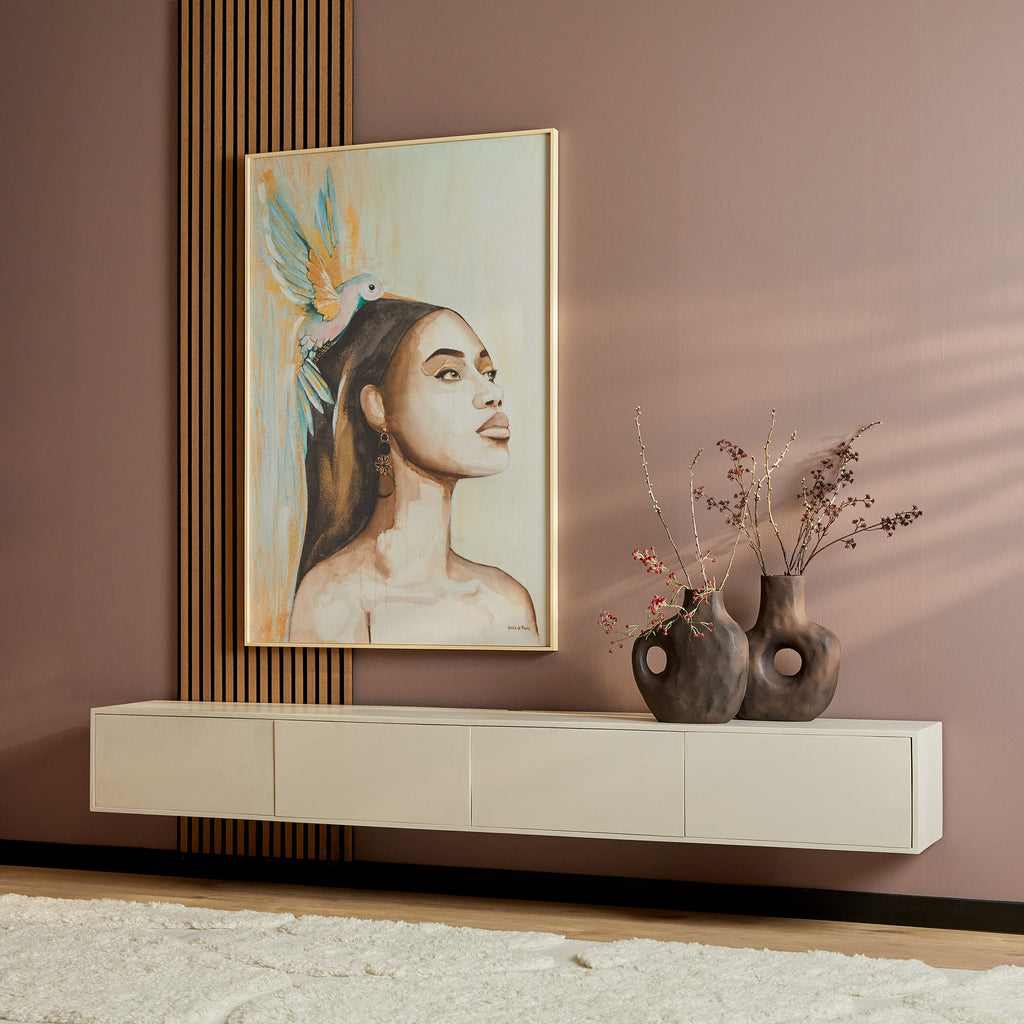 Zwevend tv meubel Vision | Massief mangohout | Zand
