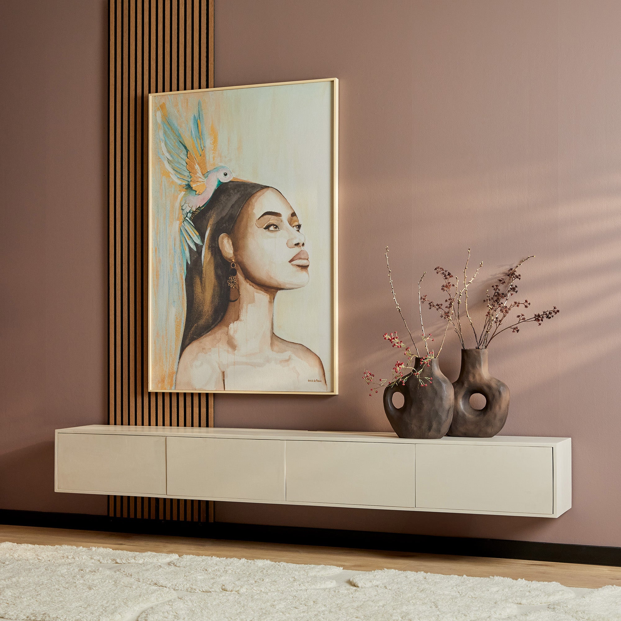 Zwevend tv meubel Vision | Massief mangohout | Zand