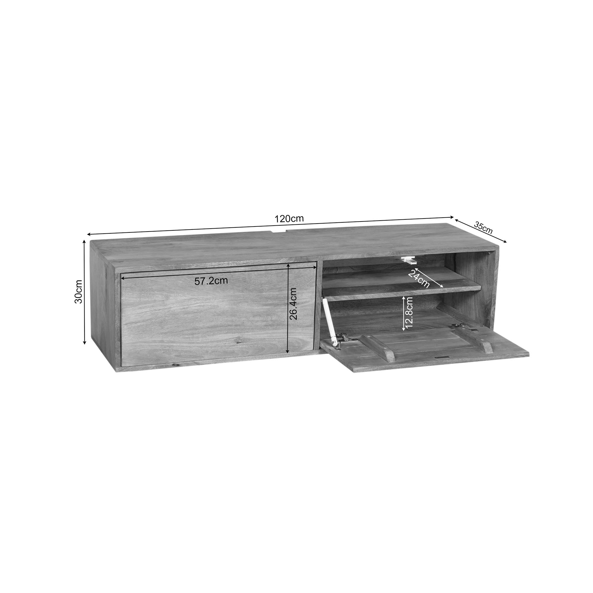 Zwevend tv meubel Vision | Massief mangohout | 120 cm