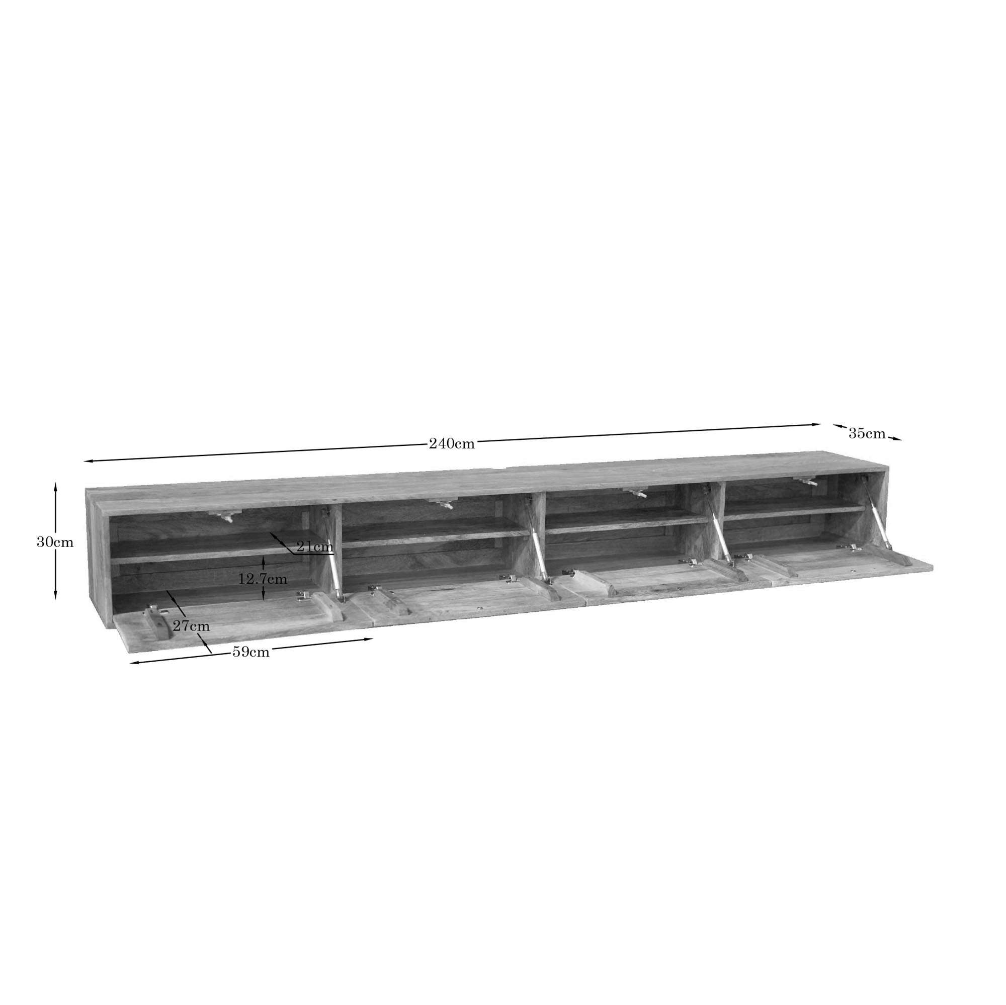 Zwevend tv meubel Vision | Massief mango | 240 cm