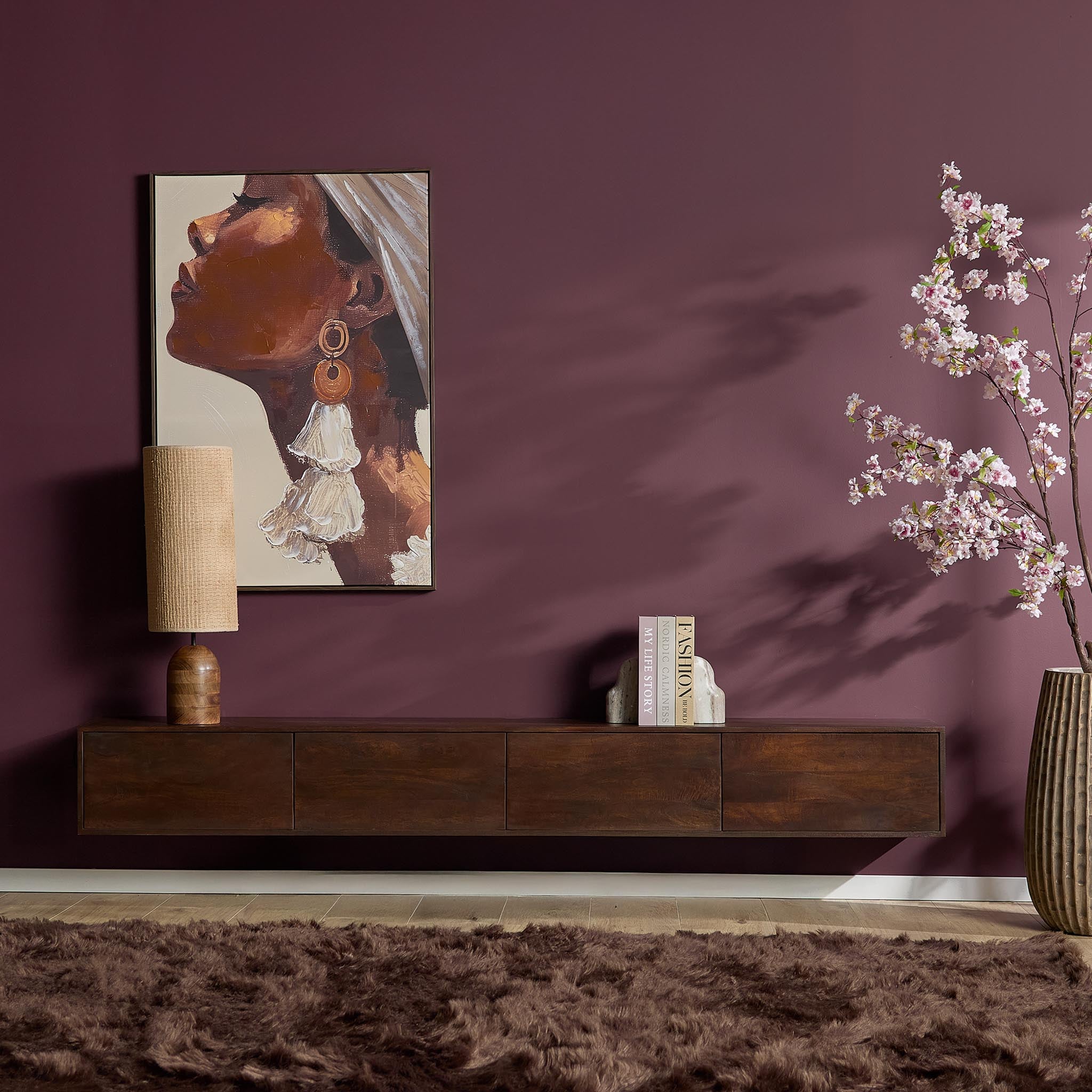Zwevend TV-meubel Vision | Massief mangohout | 240 cm