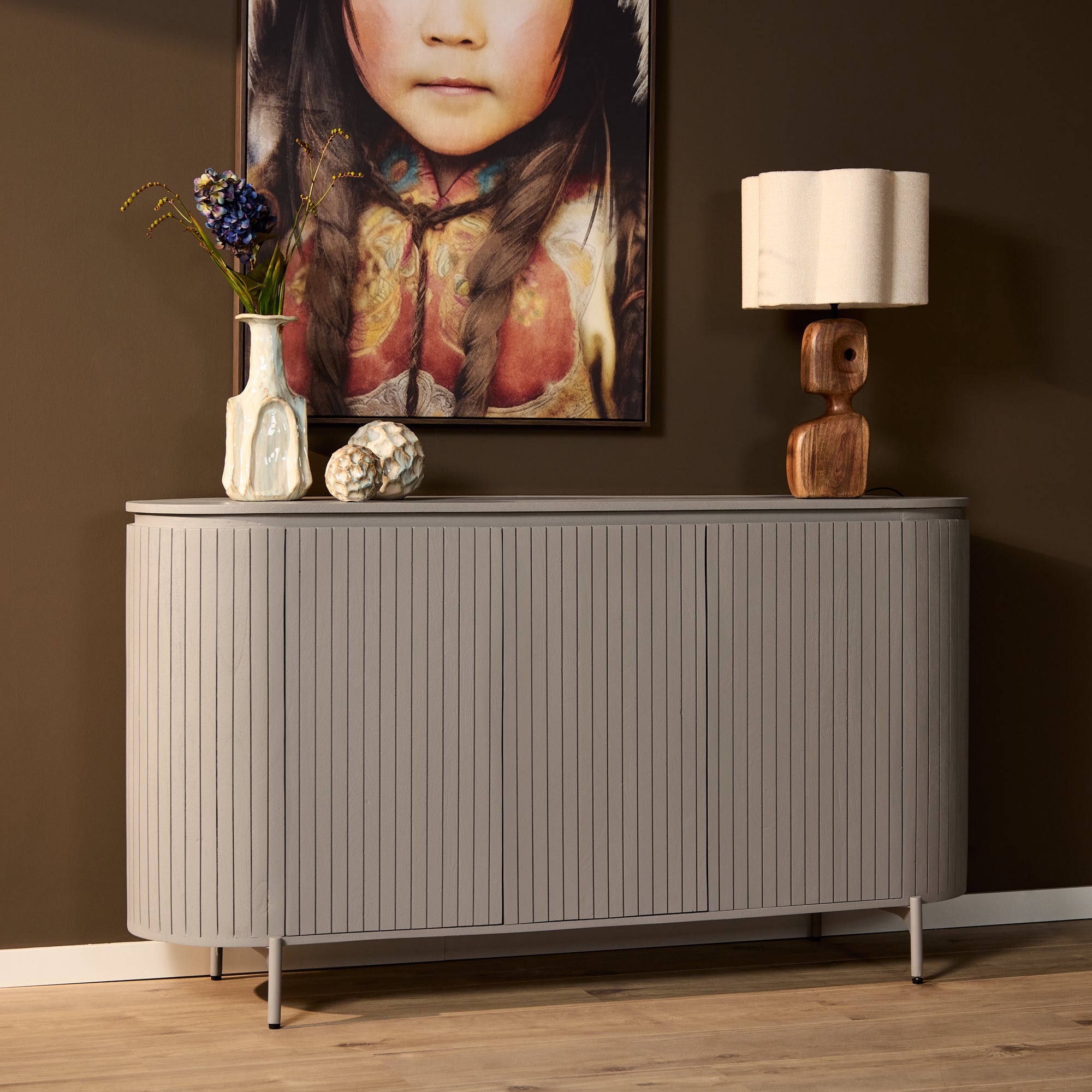 Dressoir Solana | Mangohout | Taupe | 3 deurtjes