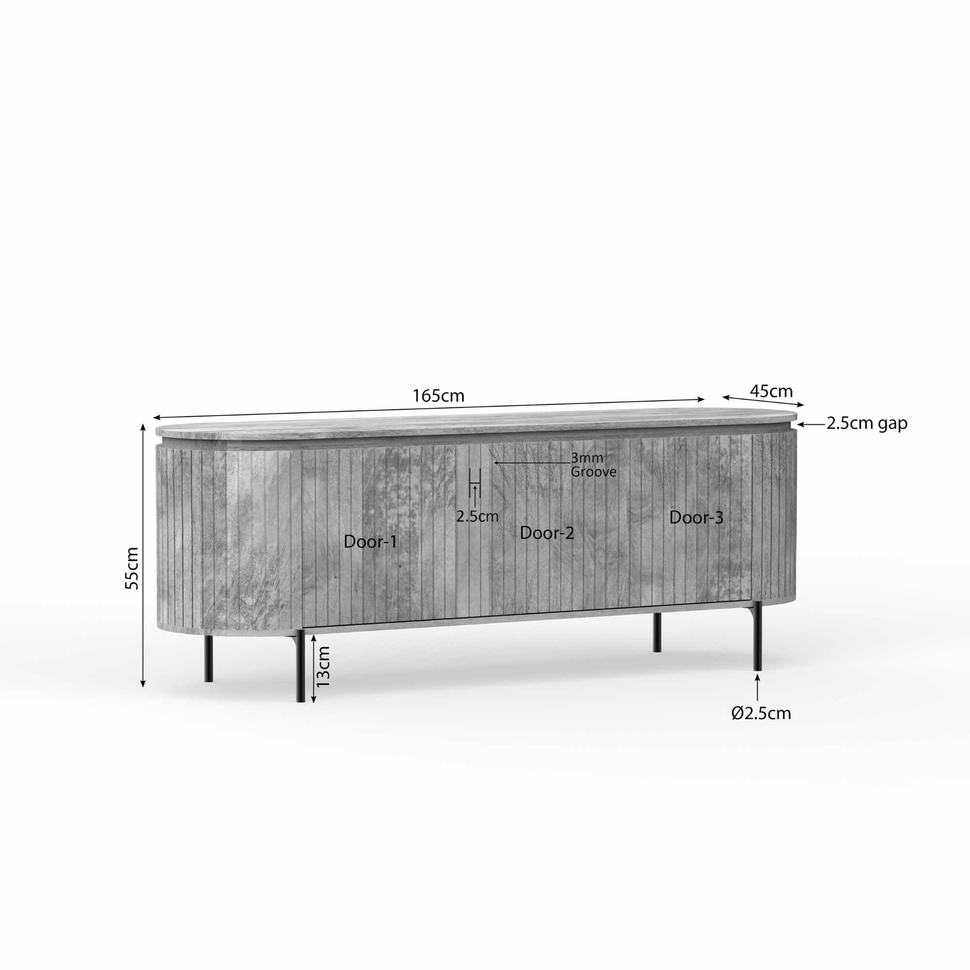 Tv meubel Solana | Verticale latten | Mangohout taupe