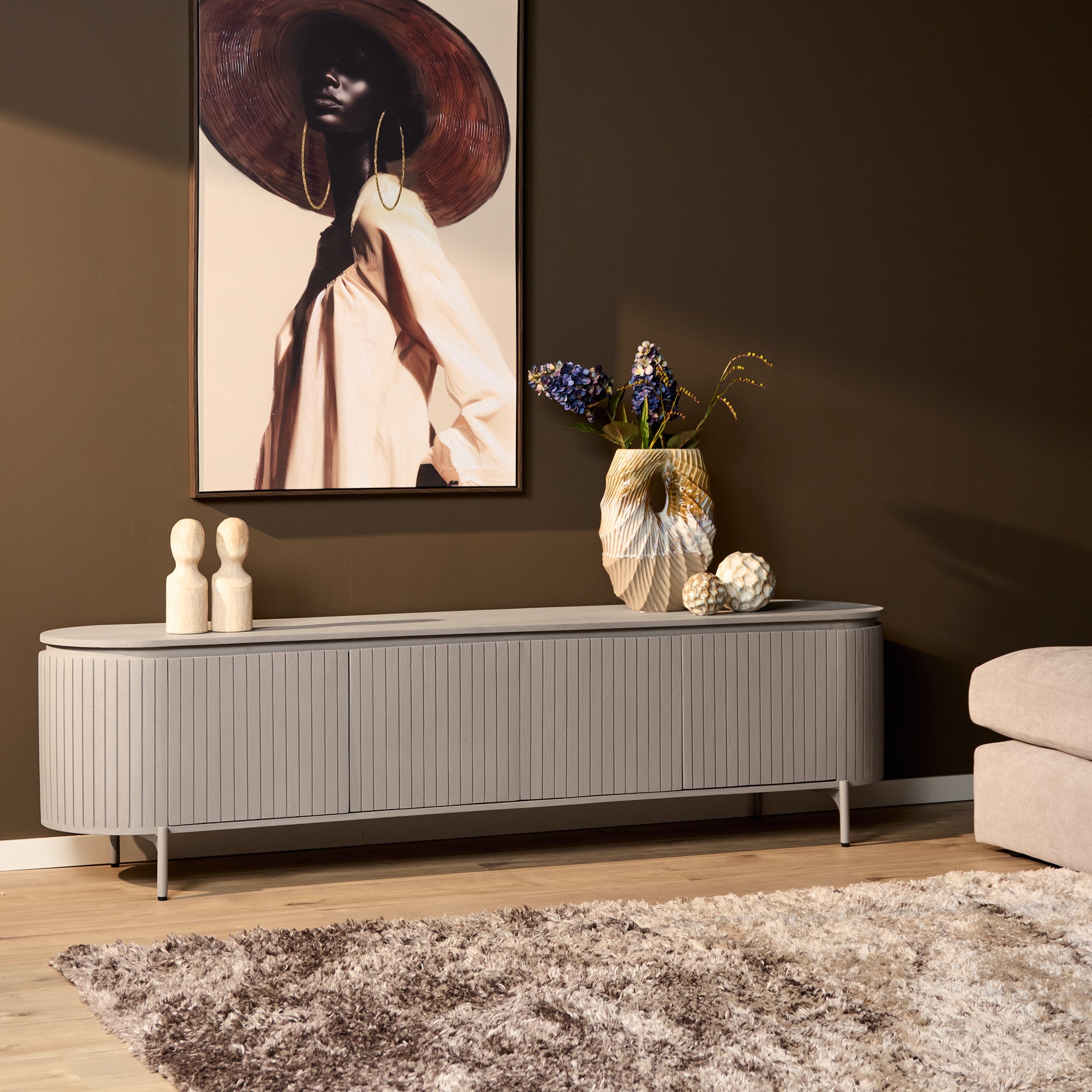 Tv meubel Solana | Mangohout | Taupe 210 cm