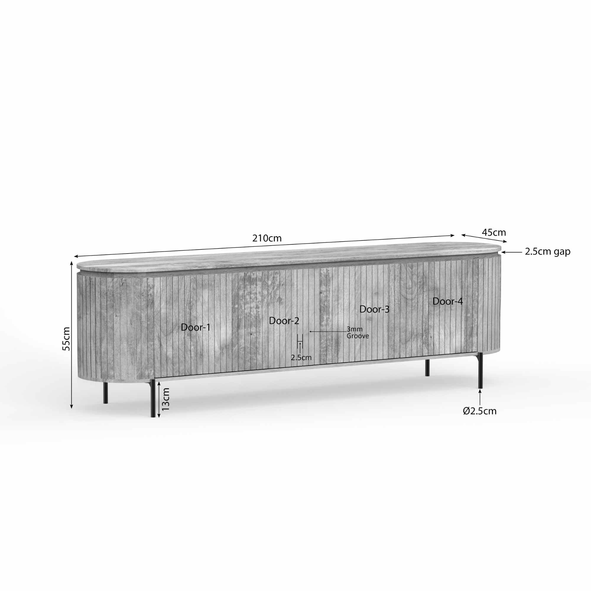 Tv meubel Solana | Mangohout | Taupe 210 cm